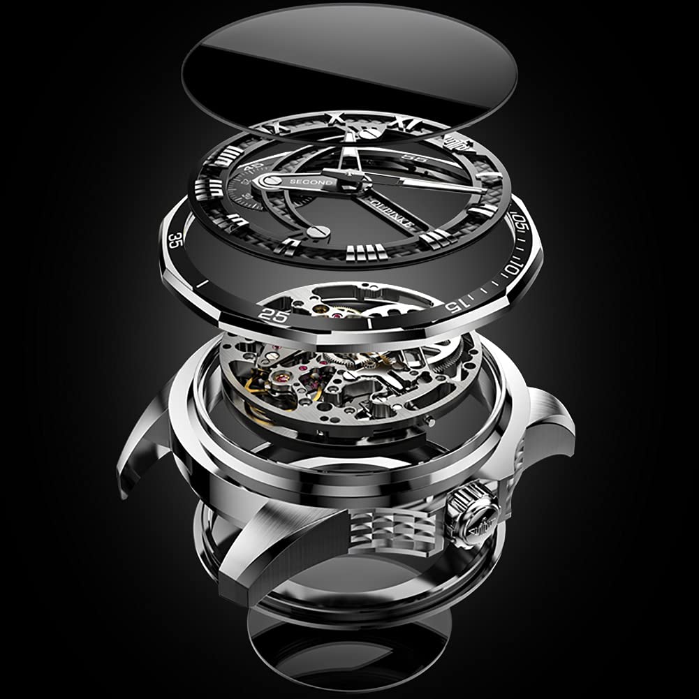 OLEVS Automatic Skeleton Men's Luxury Watch - Mechanical Self-Winding Movement, Sapphire Crystal, Tungsten Steel Case, 50M Waterproof, Luminous Hands - No Battery Needed - Perfect for Business, Formal Events & Daily Wear