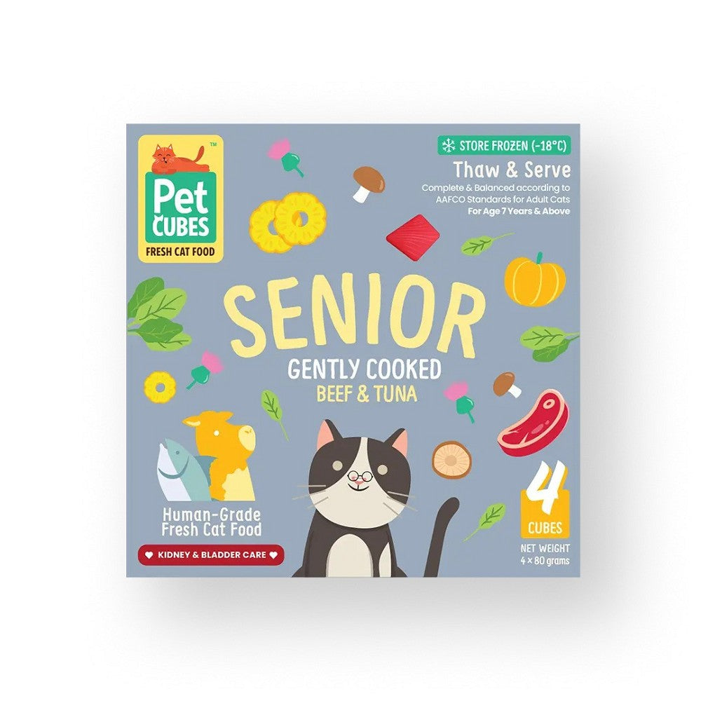 Premium Frozen Human-Grade Beef & Tuna Senior Cat Food - Gently Cooked, Grain-Free Recipe for Older Cats | Supports Joint Health & Digestion | Perfect for Picky Eaters & Senior Felines