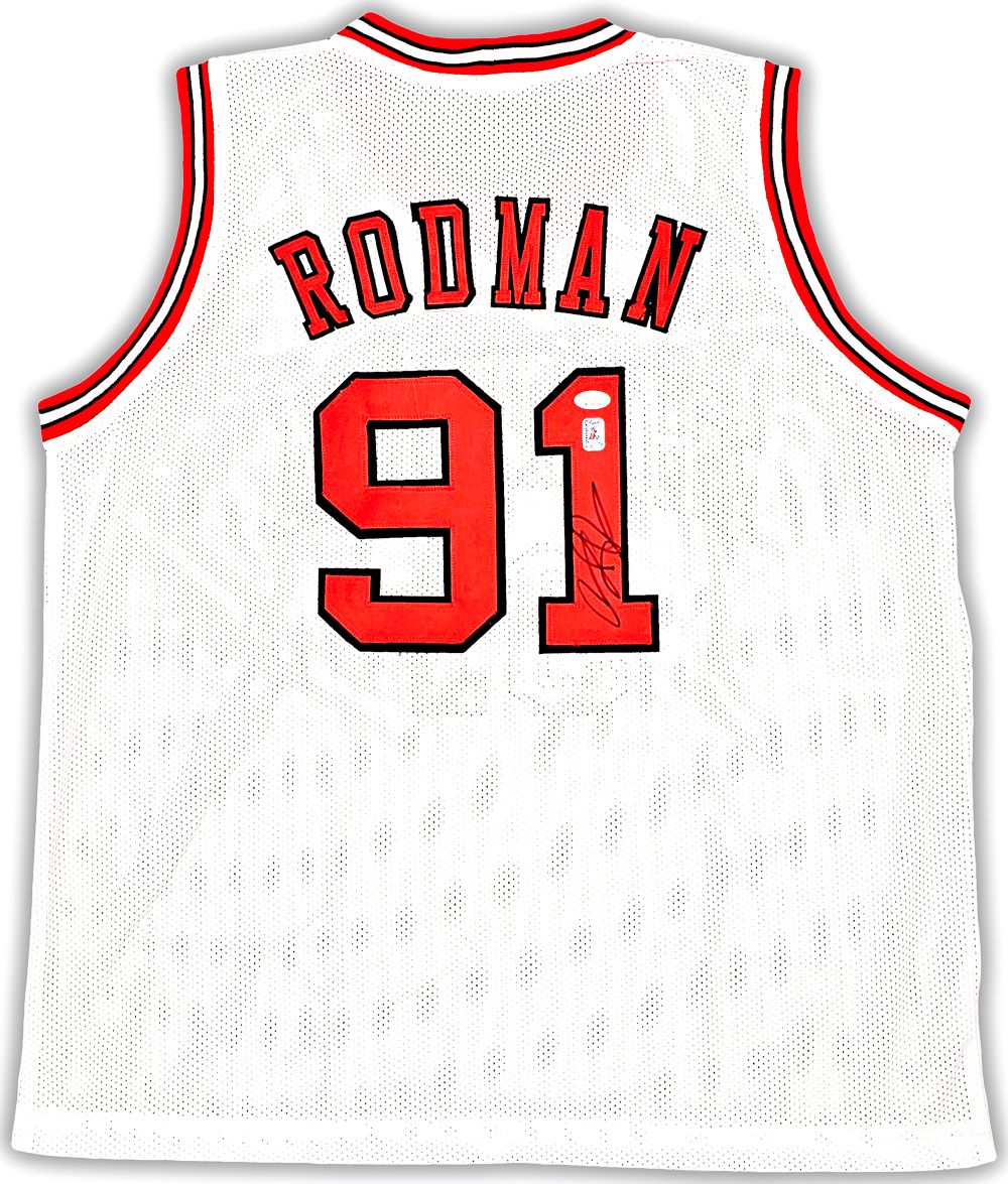 Dennis Rodman Chicago Bulls Signed White Basketball Jersey with JSA COA - Perfect for NBA Memorabilia Collectors and Sports Fans Display