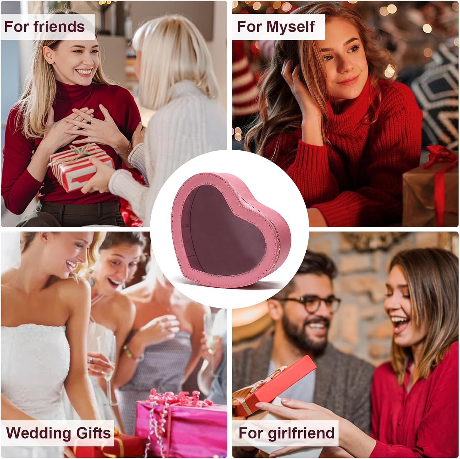 Pink Heart Makeup Bag - Valentine's Day Gift for Her, Clear Top Cosmetic Organizer, Large Waterproof Travel Makeup Case for Women & Girls | Perfect for Travel, Bridal Shower, Birthday Gifts
