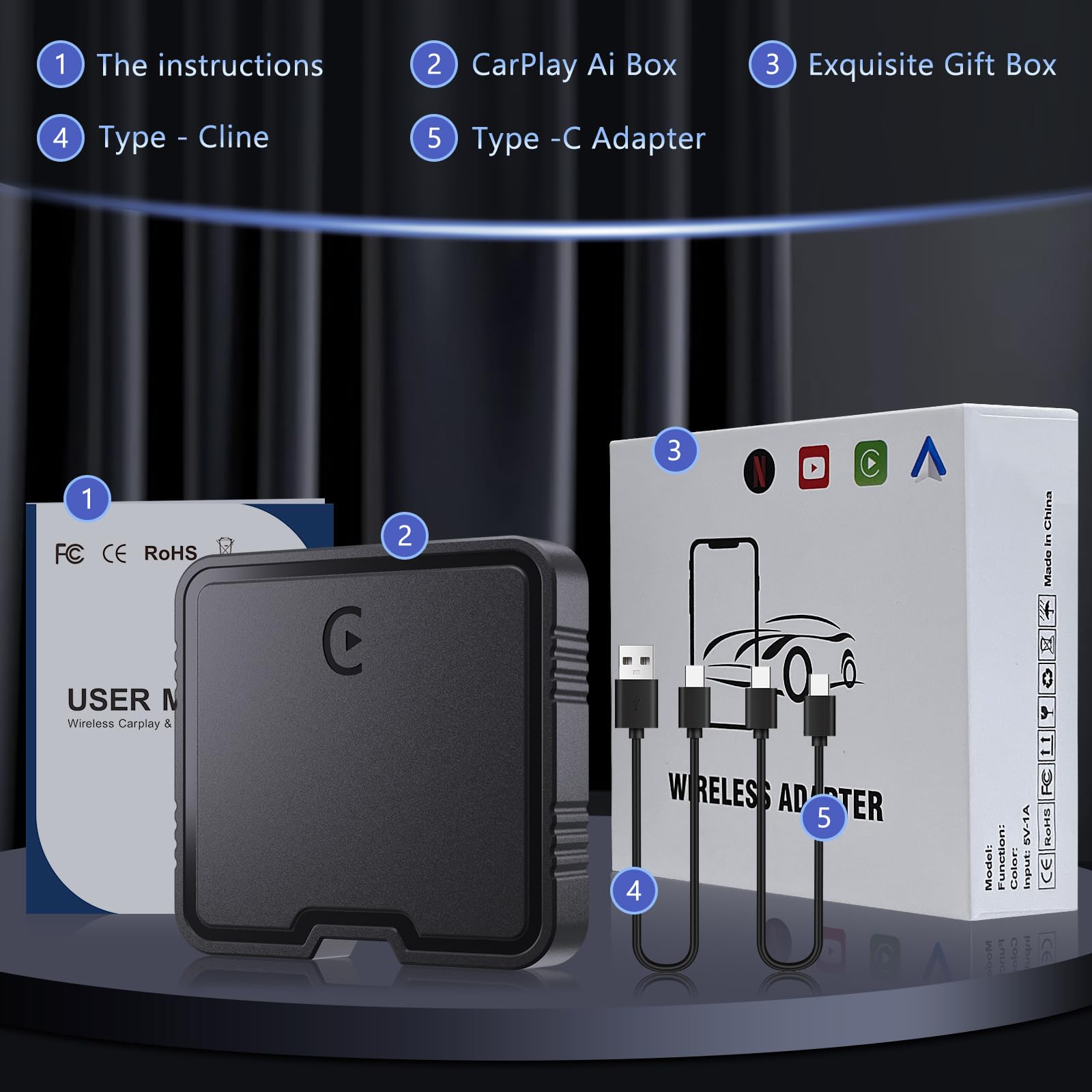 2025 Upgraded Wireless CarPlay Adapter - Plug & Play Apple CarPlay & Android Auto Dongle with Netflix/YouTube Support, TF Card Slot - Compatible with Cars Since 2015 & iPhone iOS10+ - Perfect for Long Road Trips & In-Car Entertainment