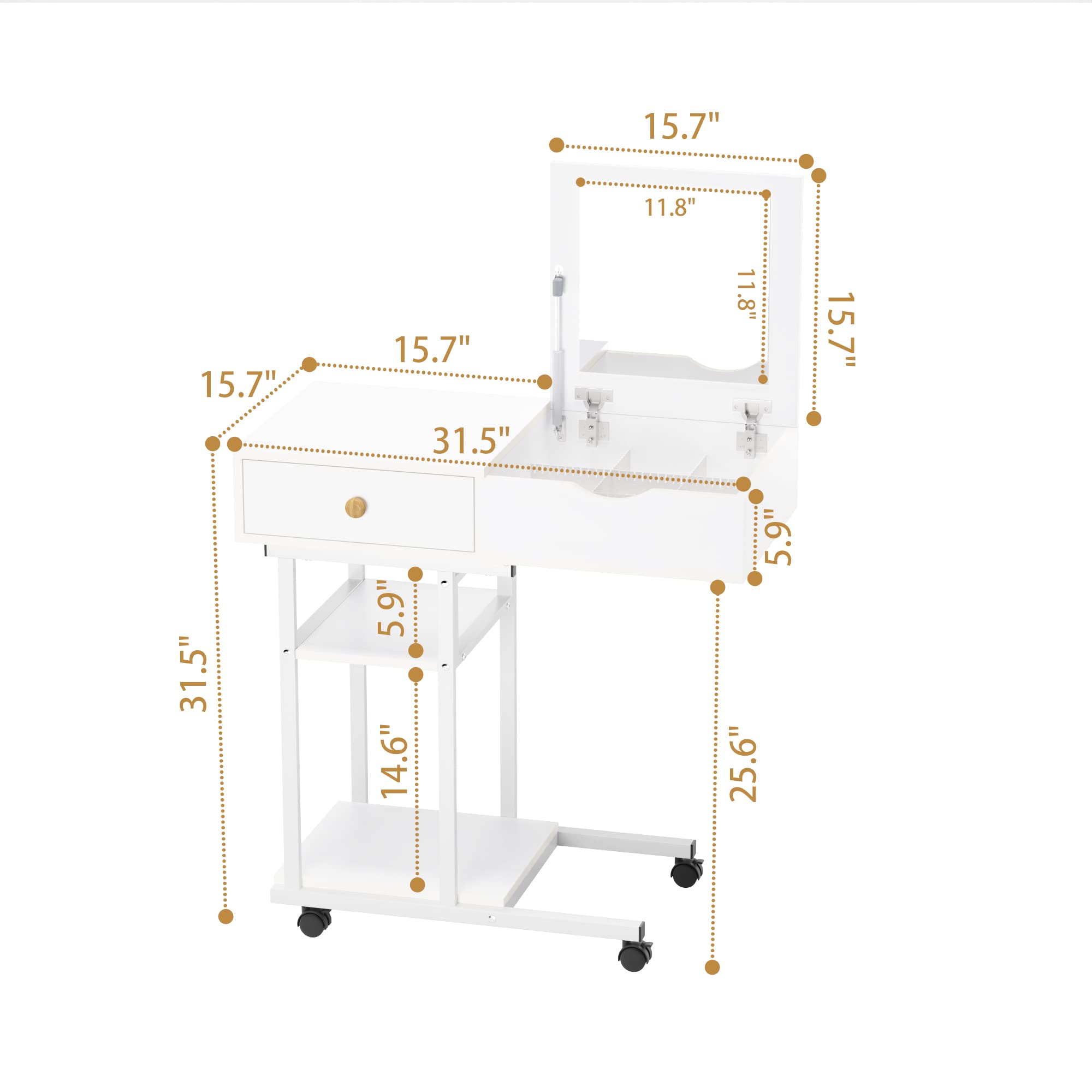 Elephance Adjustable Vanity Desk with Mirror - Compact Makeup Dressing Table & Computer Desk with Storage Drawers & Shelves for Small Bedrooms | Perfect for Daily Beauty Routine & Home Office Workspace
