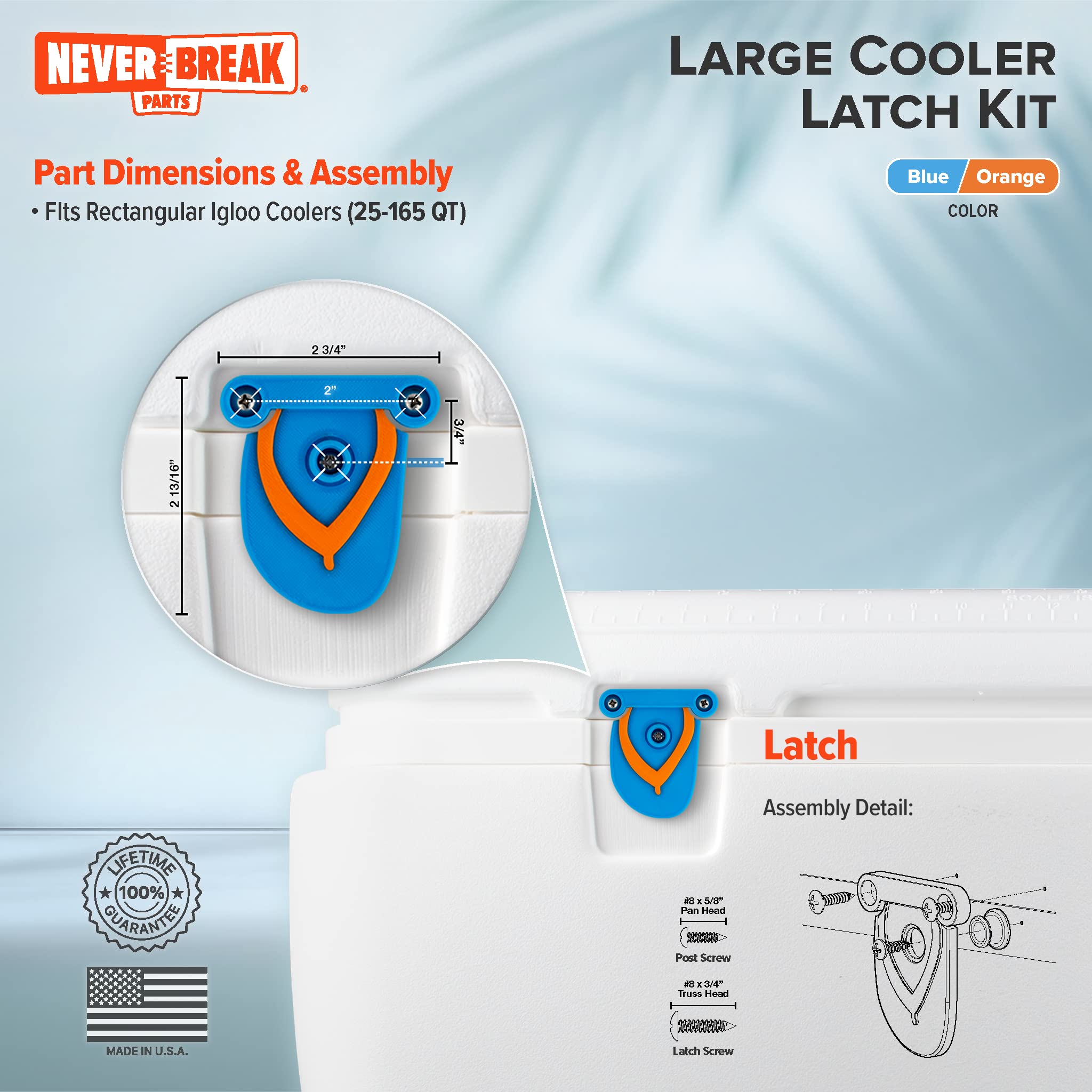 NeverBreak Parts - 2 Pack High Strength Igloo Cooler Replacement Latches with Posts & Screws | Durable Ice Chest Repair Kit for Camping, Fishing & Outdoor Adventures