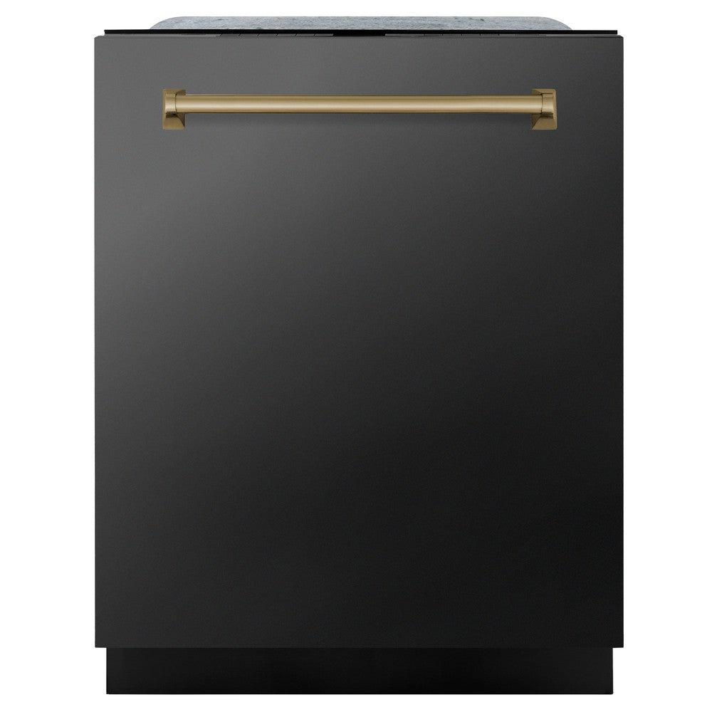 ZLINE Autograph Edition 24-inch Black Stainless Steel Dishwasher with Champagne Bronze Handle - 45dBa Ultra Quiet, 3rd Rack & Top Touch Control - Perfect for Modern Kitchens & Open Concept Homes (DWMTZ BS 24 CB)