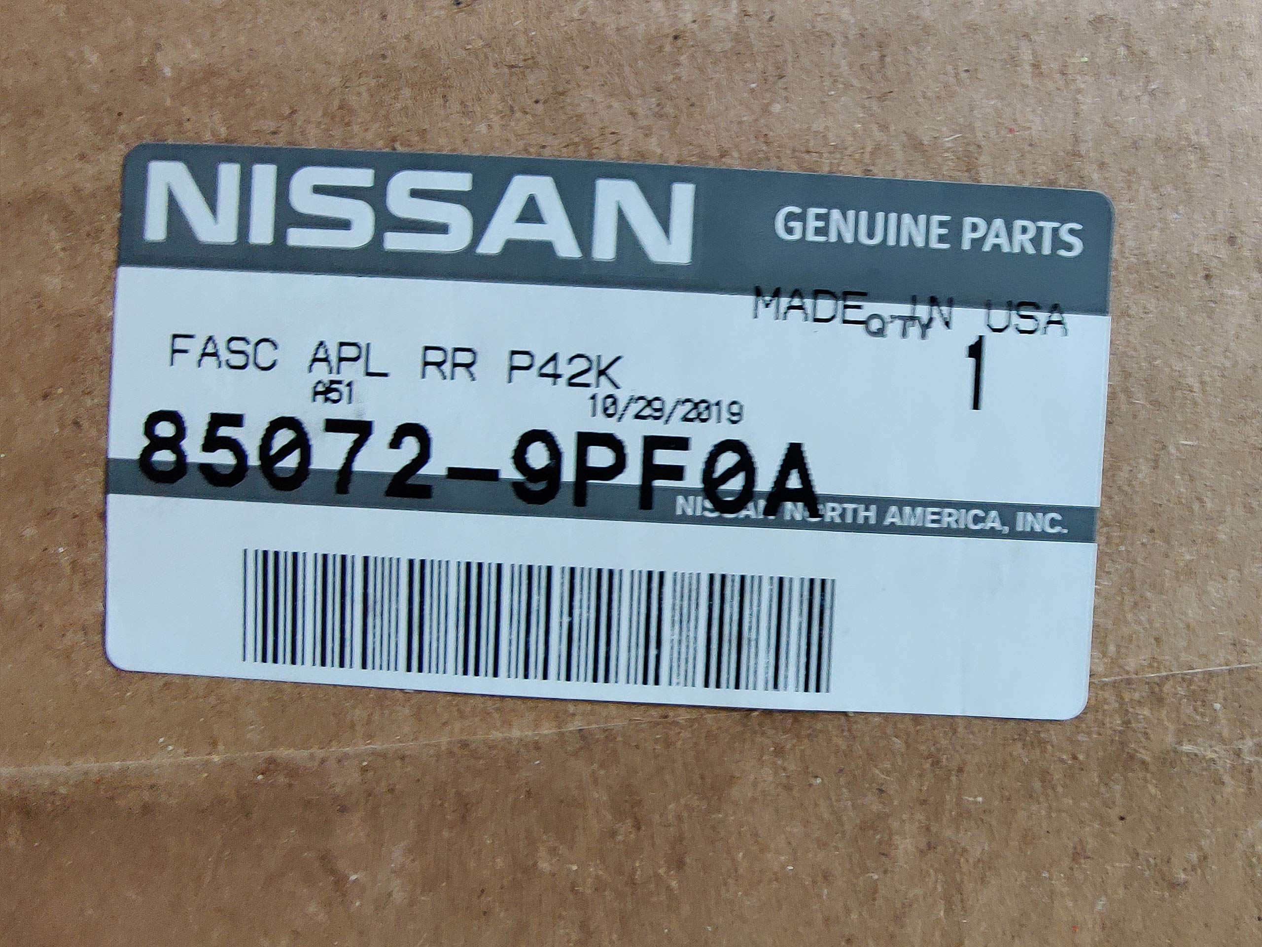 Genuine Nissan Rear Bumper Molding 85072-9PF0A - OEM Replacement Part for Nissan Vehicles - Perfect for Car Repair & Restoration Projects