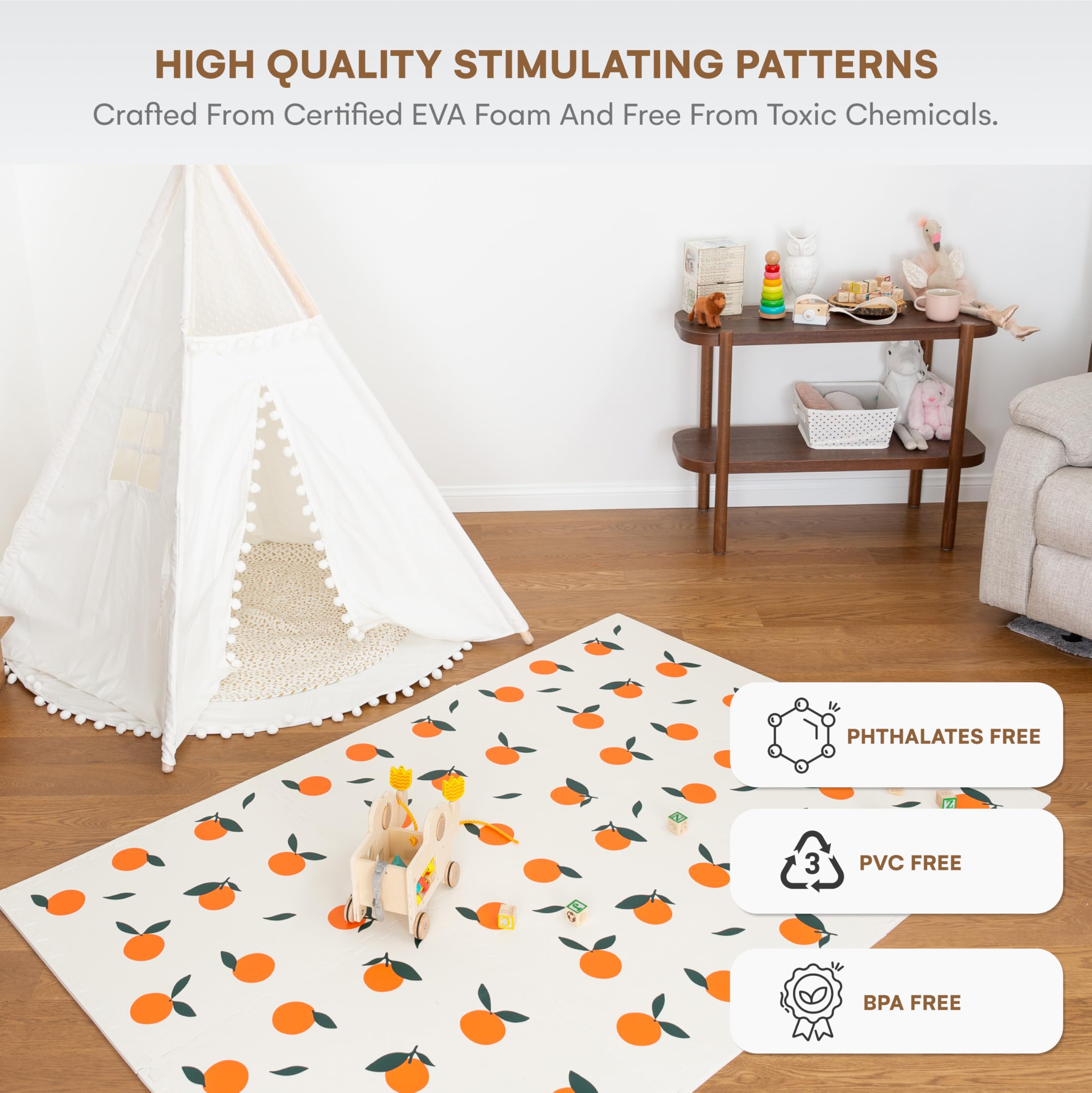 Non-Toxic Extra Large Baby Play Mat 72x48 Inches - Soft Interlocking Foam Floor Tiles for Infants, Toddlers & Kids | Safe Crawling & Play Area for Nursery, Daycare & Living Room (Orange)