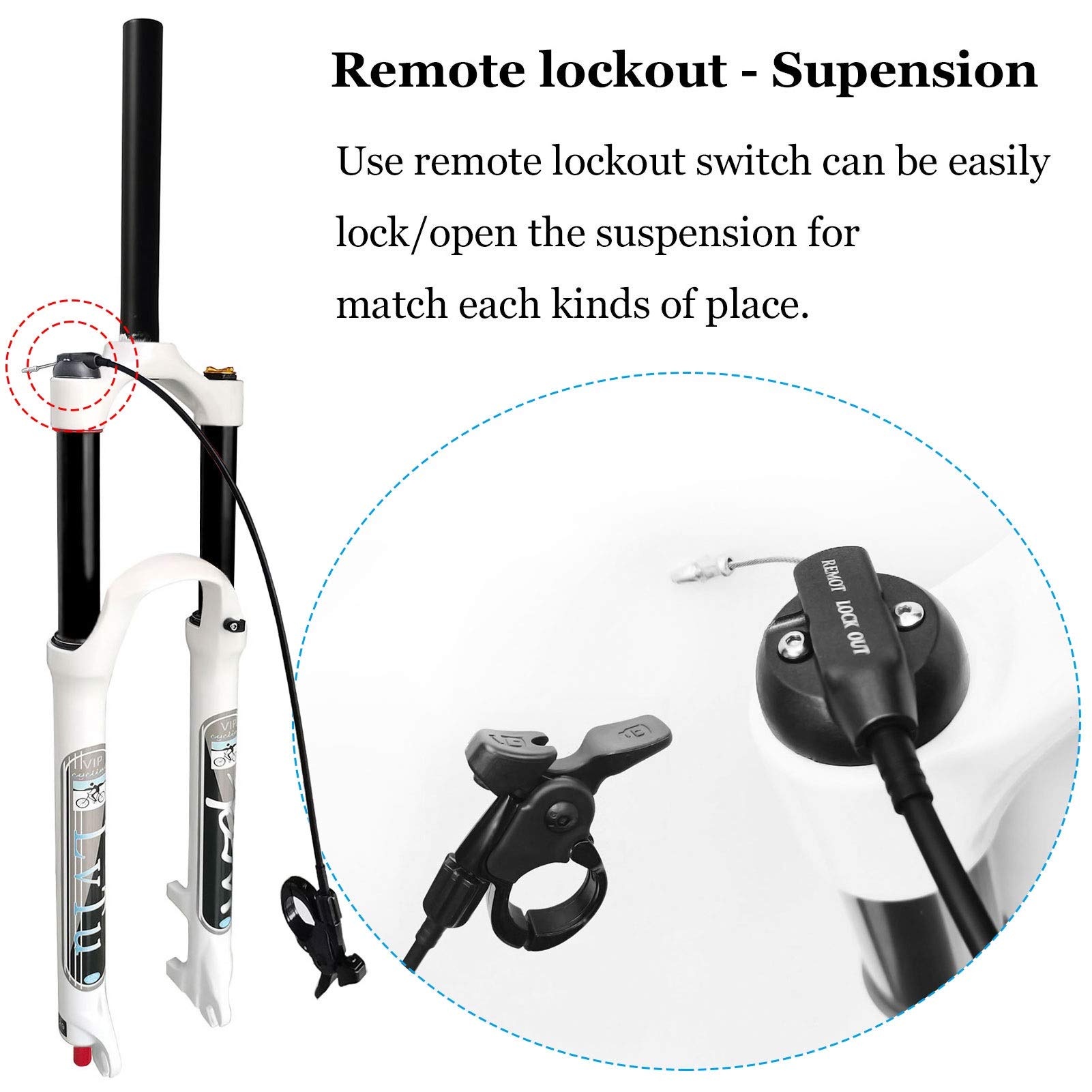 MTB Suspension Fork 140mm Travel Rebound Adjust - Straight/Tapered Tube Mountain Bike Front Fork with 180mm Disc Brake Adapter for 26 Inch Wheels - Perfect for Trail Riding, Downhill & Cross-Country Biking