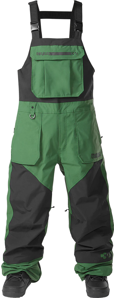 Thirty Two 2024 Basement Bib Snowboard Pants - Green - Waterproof & Insulated for Winter Sports & Cold Weather Adventures