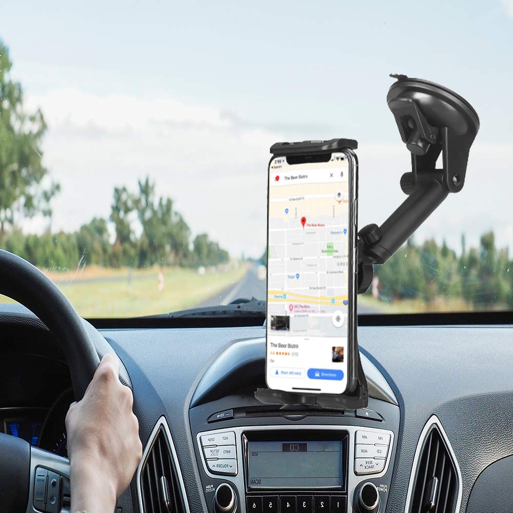 Universal 2-in-1 Car Phone Holder - Super Stable Dashboard & Windshield Mount with 360° Rotation for Smartphones, GPS & Tablets (4.5-11 inch) | Perfect for Commuting, Road Trips & Navigation