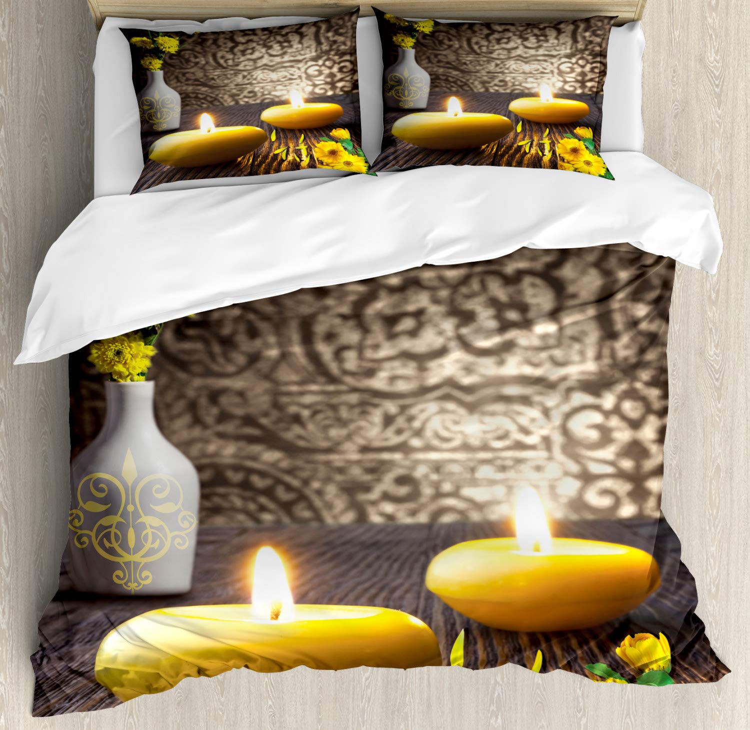 Ambesonne Peace Duvet Cover Set - King Size 3-Piece Bedding with 2 Pillow Shams, Oriental Meditative Candles & Wooden Board Design, Southeast Asian Inspired Multicolor Decor | Perfect for Zen Bedrooms, Meditation Spaces & Boho Chic Home Decor