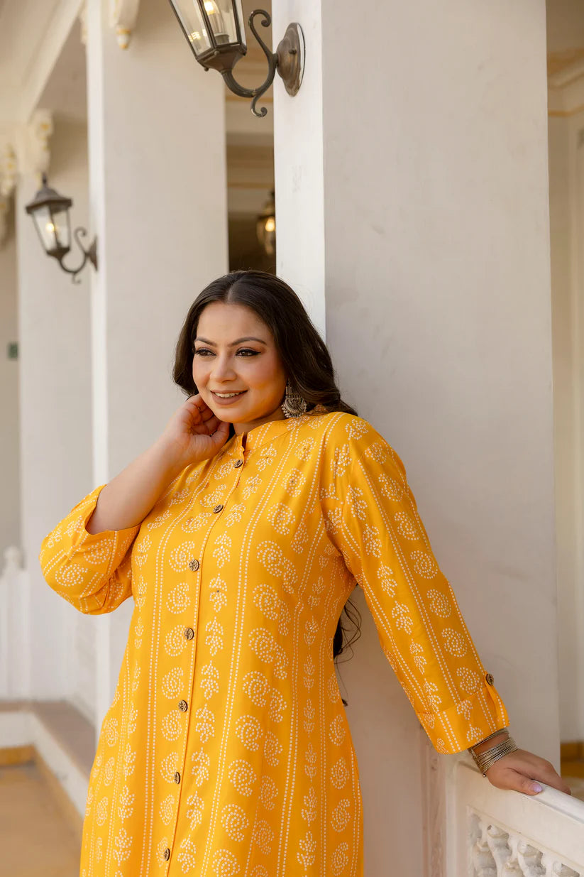 Plus Size Yellow Princess Cut A-Line Kurti for Women | Flowy Ethnic Tunic Top | Casual & Party Wear | Perfect for Festivals, Weddings & Daily Outfits