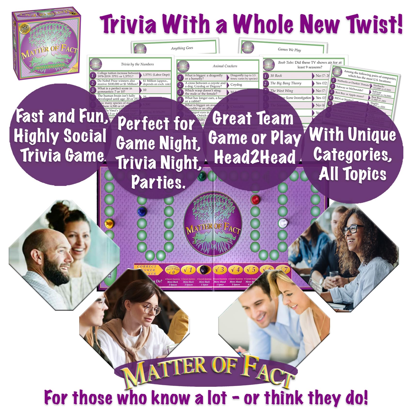 Wit's End, Matter of Fact, Stare & Wordplay - 4 Fun Adult Board Games Bundle for Game Nights | Perfect for Parties, Family Gatherings & Social Events