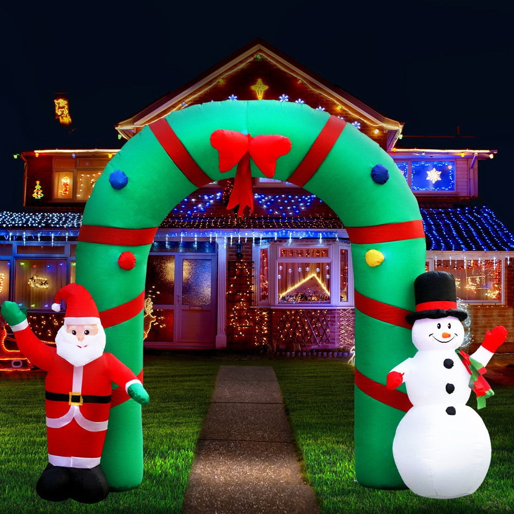 2.8M Christmas Inflatable Giant Archway with Santa & Snowman LED Light Decor - Outdoor Holiday Yard Decoration for Xmas Party & Home Decor