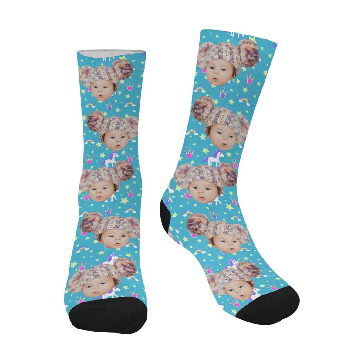 Custom Photo Face Socks - Rainbow Unicorn Personalized Crew Socks for Men & Women - Perfect Gift for Father's Day, Christmas & Birthday - Great for Family Gifts, Couple Matching & Special Occasions