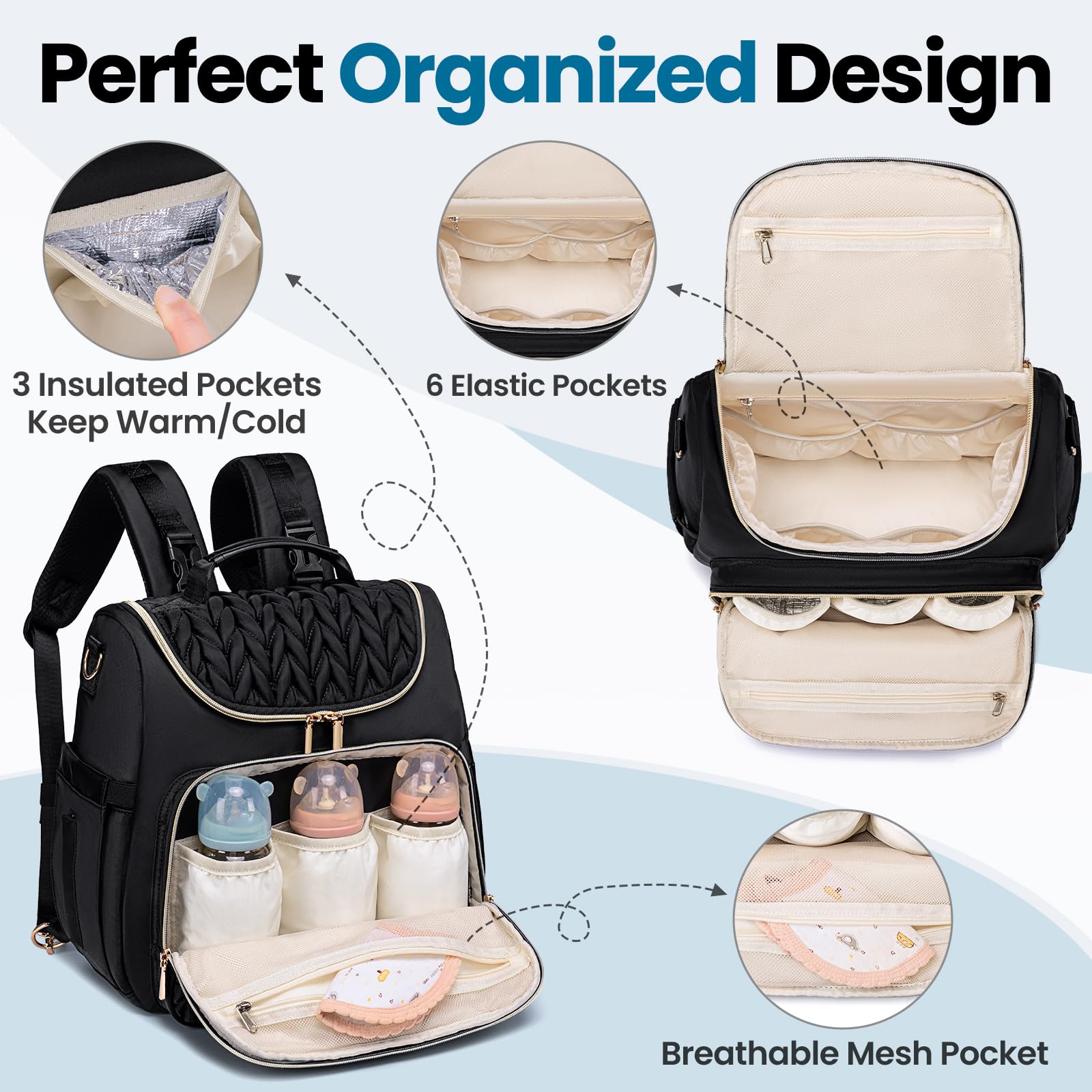 4 in 1 Convertible Diaper Bag Backpack - Waterproof Baby Diaper Bag with Changing Pad - Converts to Tote, Backpack, Stroller Bag & Crossbody - Perfect for Travel, Shopping & Daily Parenting