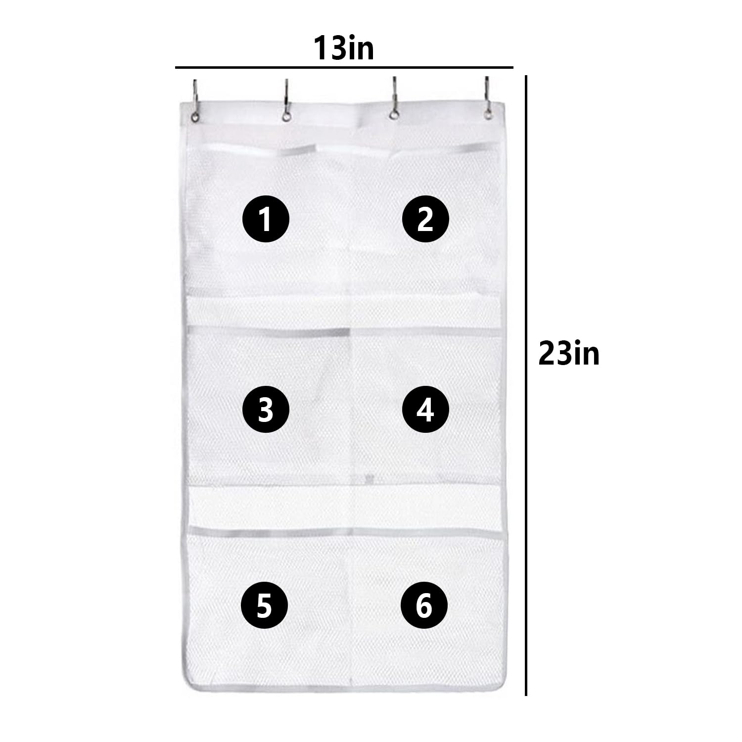 Quick Dry Mesh Shower Organizer with 6 Pockets & 4 Hooks - Hanging Bathroom Storage for Toiletries, Cosmetics, and Shower Accessories - Perfect for Small Spaces, Dorm Rooms, and Travel
