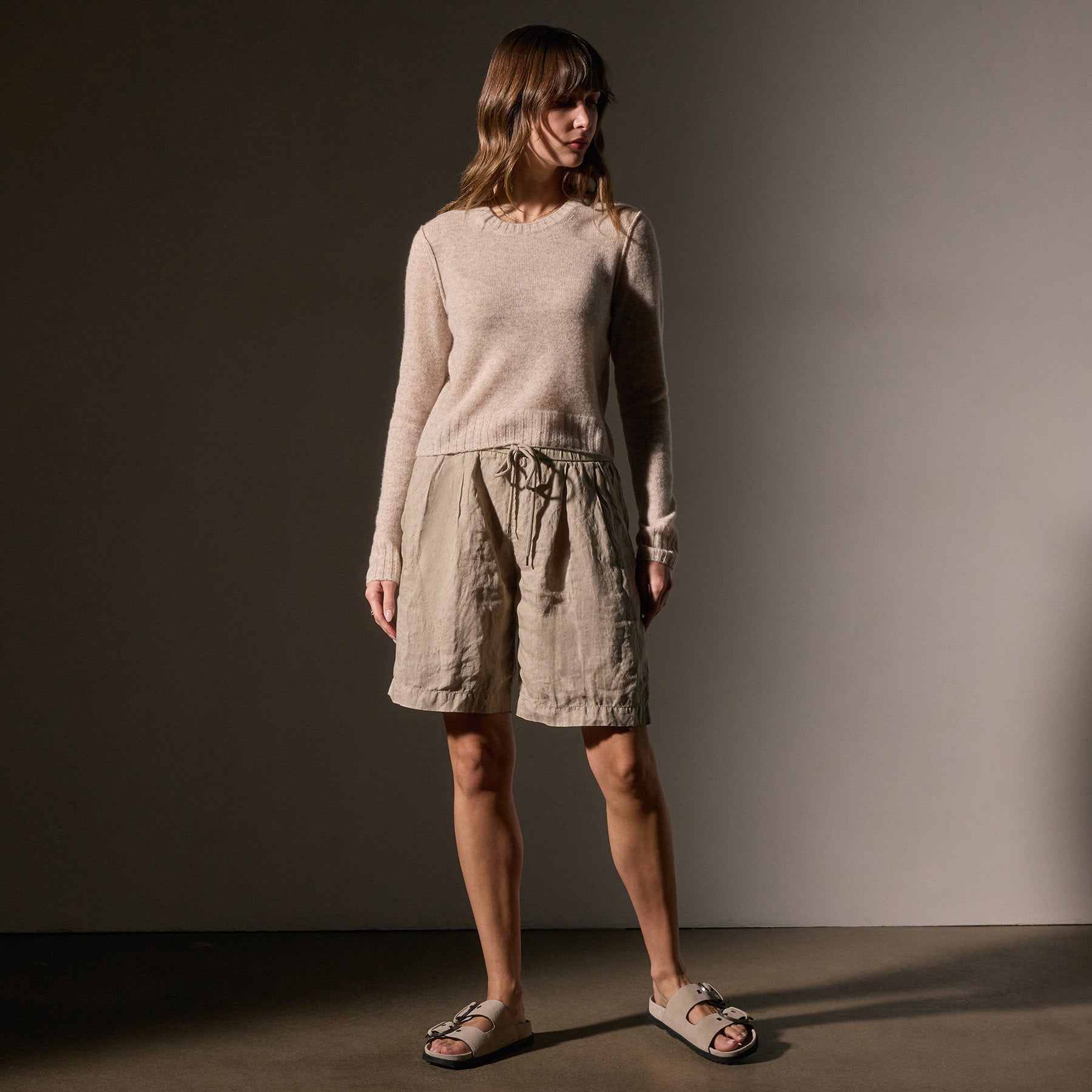Soft Featherweight Cashmere Cropped Sweater - Light Beige | Women's Luxury Knitwear for Fall & Winter | Perfect for Office, Date Night & Casual Outings
