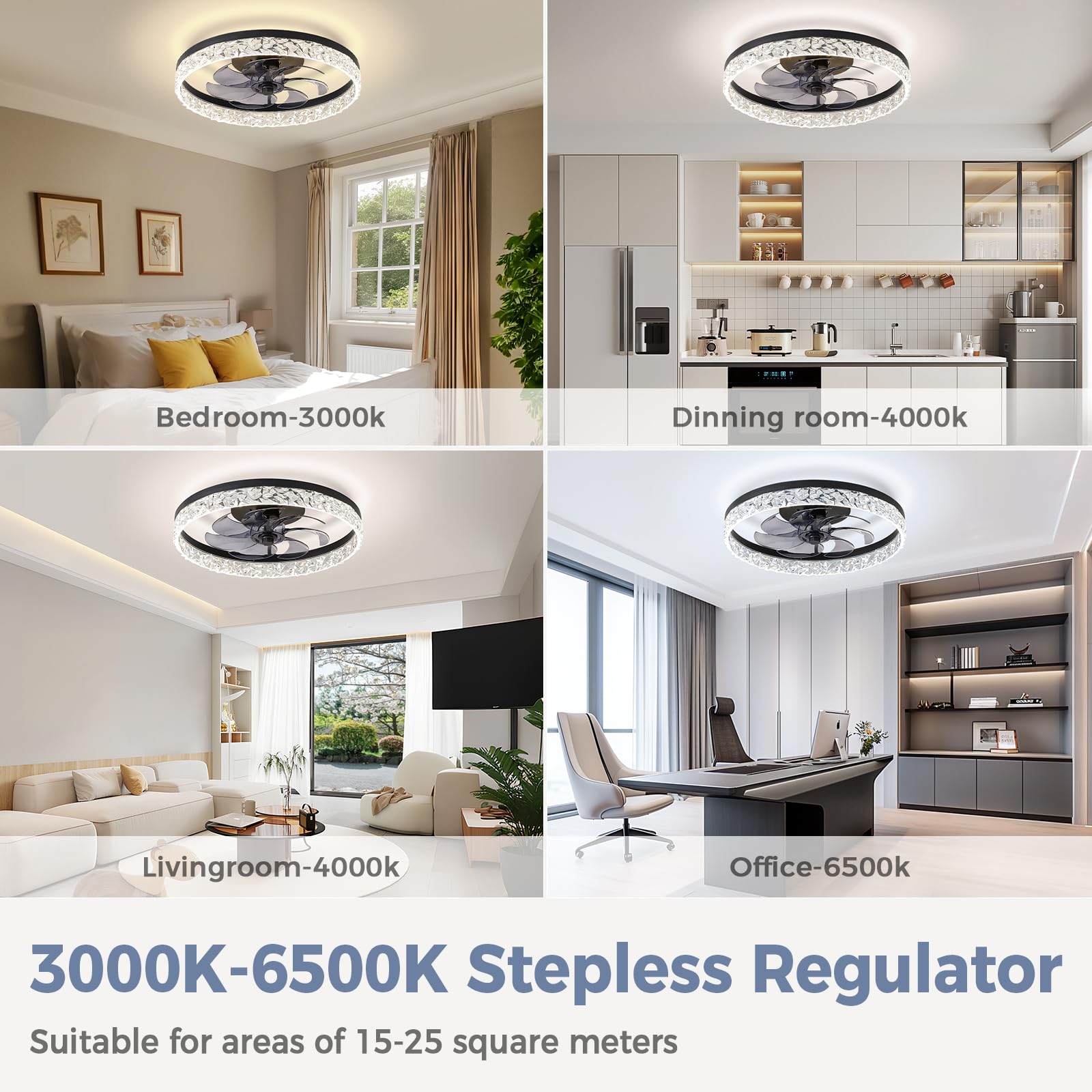Mcestna 20 Inch Smart Bladeless Ceiling Fan with LED Light & Remote Control - 3000K-6500K Adjustable Color Temperature, 6 Speed Settings - Perfect for Bedroom, Living Room & Office Spaces