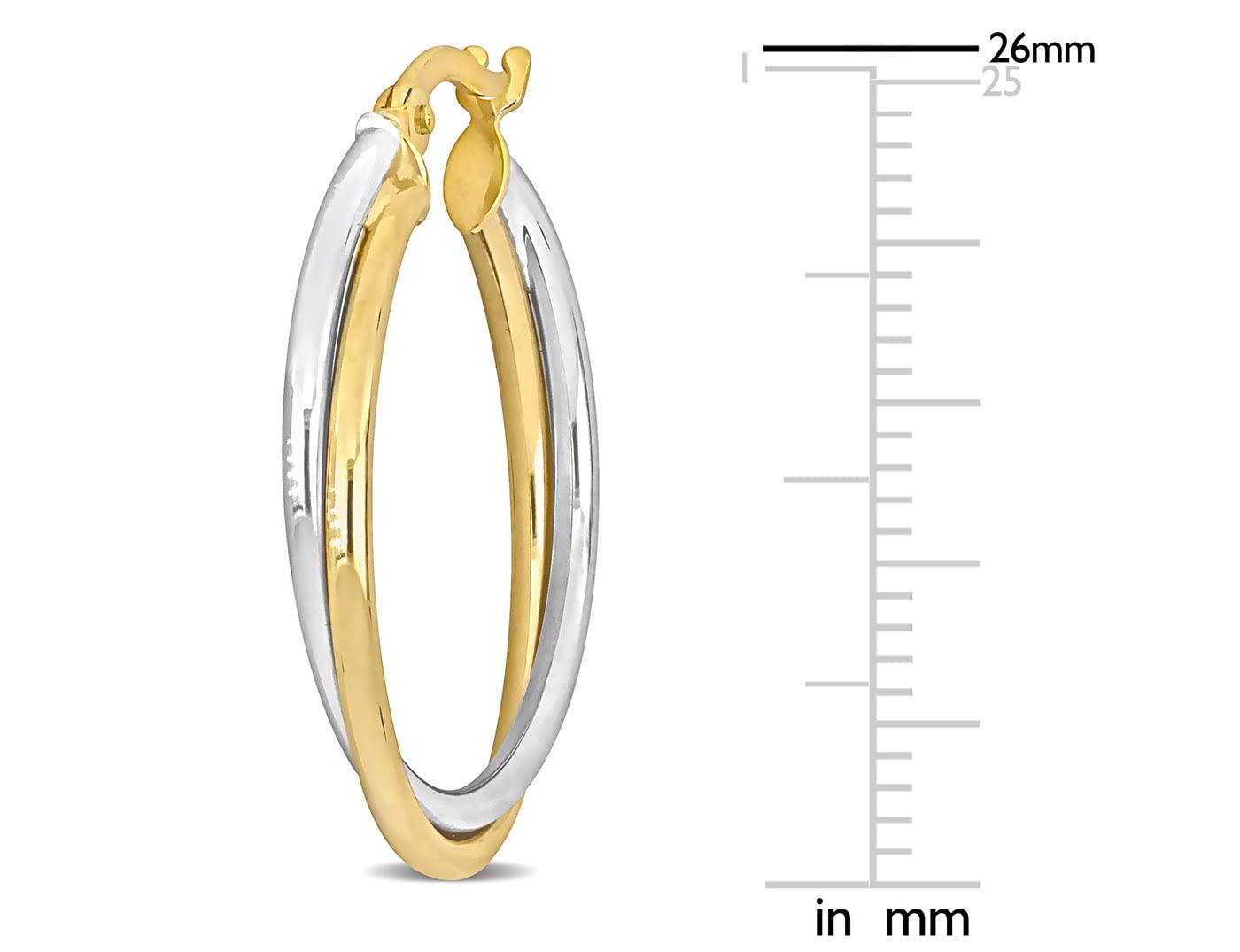 10K Yellow and White Gold Crossover Hoop Earrings - 26mm Dainty Elegant Jewelry for Women - Perfect for Everyday Wear, Parties & Special Occasions
