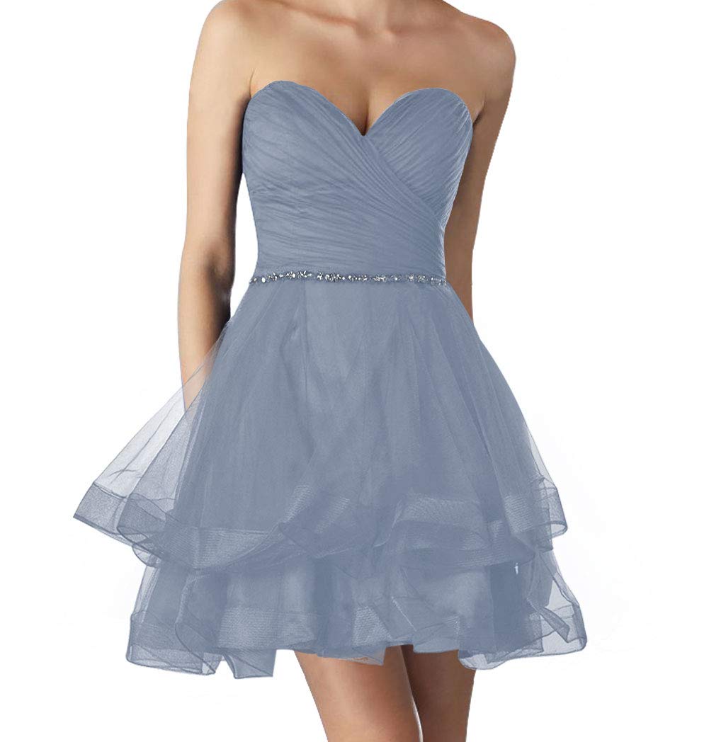 Elegant Short Tulle Bridesmaid Dress Strapless Ruffled Prom Gown for Homecoming - Perfect for Weddings, Parties & Special Occasions