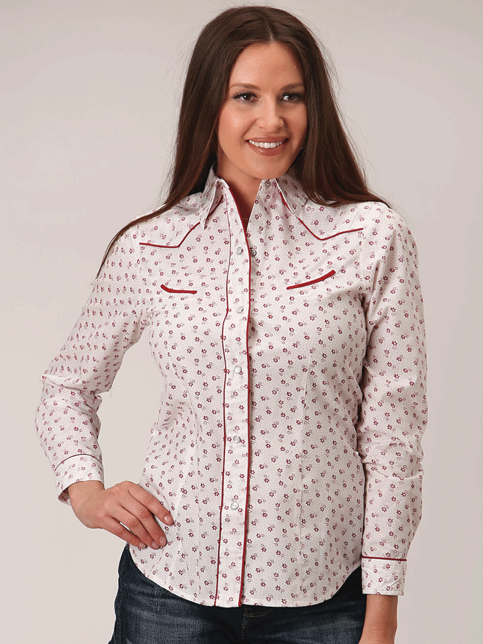 Roper Women's Floral Print Western Shirt - White (01 050 0086 3057) | Stylish Cowgirl Top for Rodeo, Country Music Festivals & Western Fashion