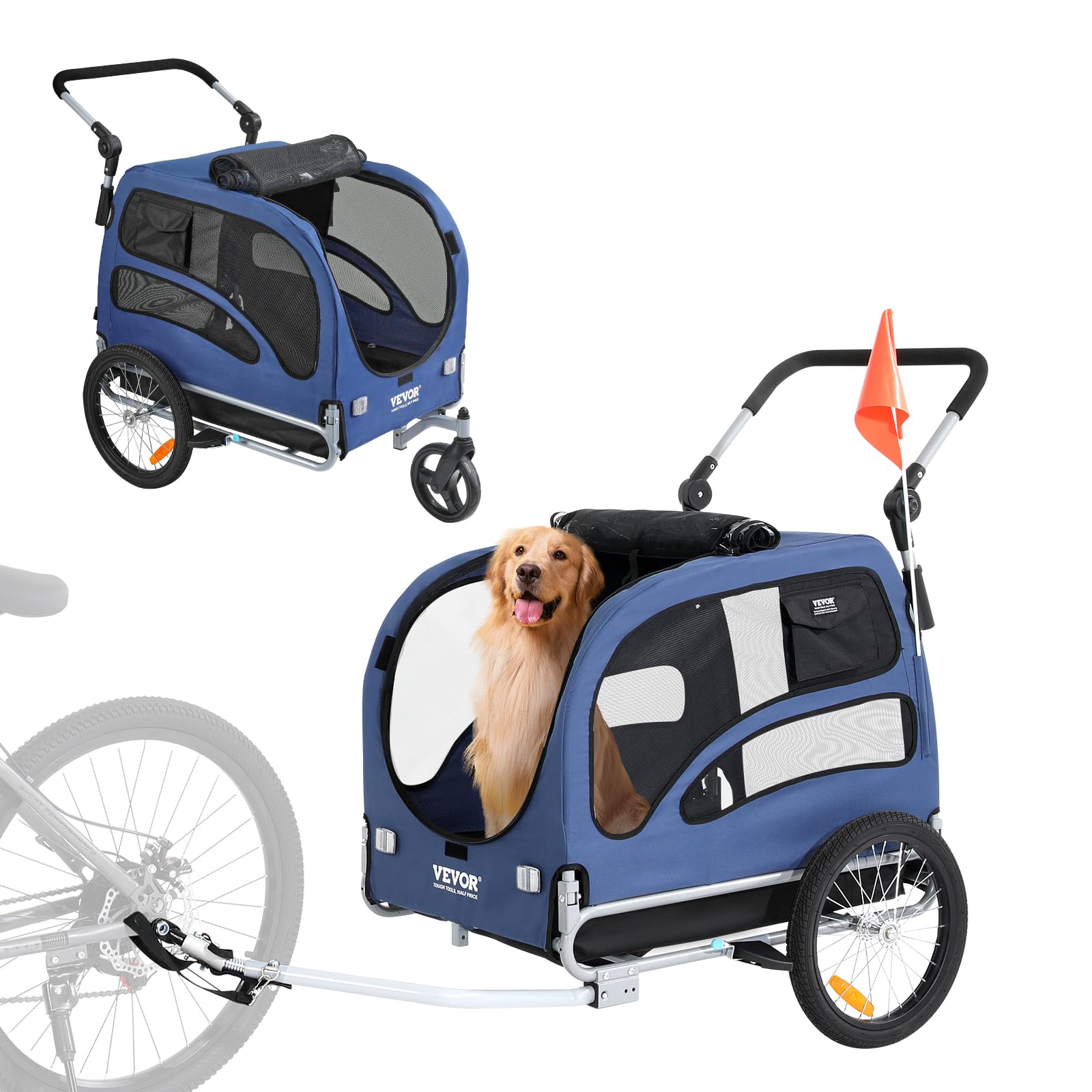 VEVOR 2-in-1 Dog Bike Trailer & Pet Stroller - Heavy Duty 100 lbs Capacity, Foldable Bicycle Carrier with Quick Release Wheels & Universal Coupler - Perfect for Cycling Adventures, Jogging & Outdoor Activities with Your Pet