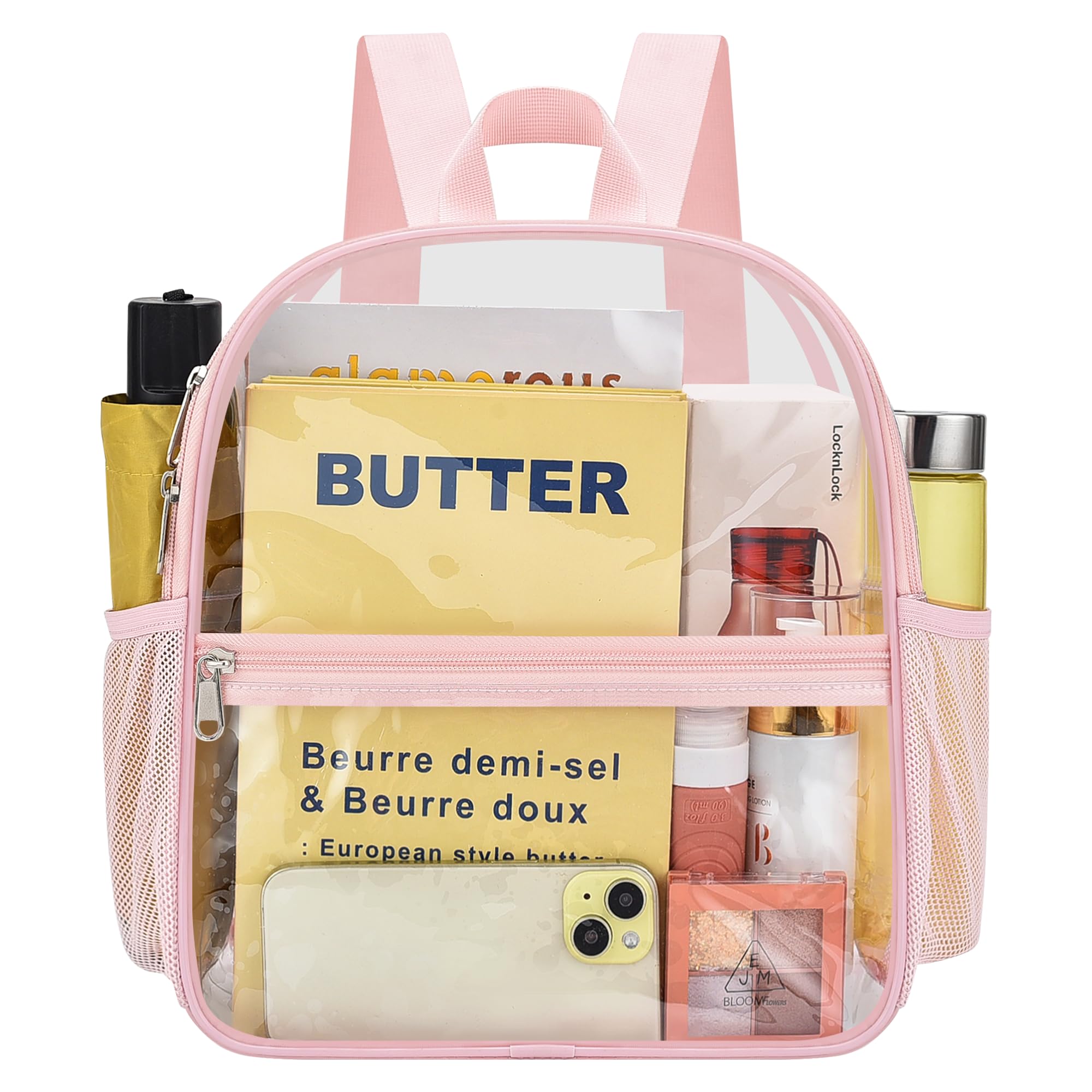 Clear Backpack Stadium Approved 12×12×6 - Small Transparent Mini Backpack for Concerts, Beach, Work, Travel & Sports (Pink) | Perfect for School Security Checks, Theme Parks & Airport Security