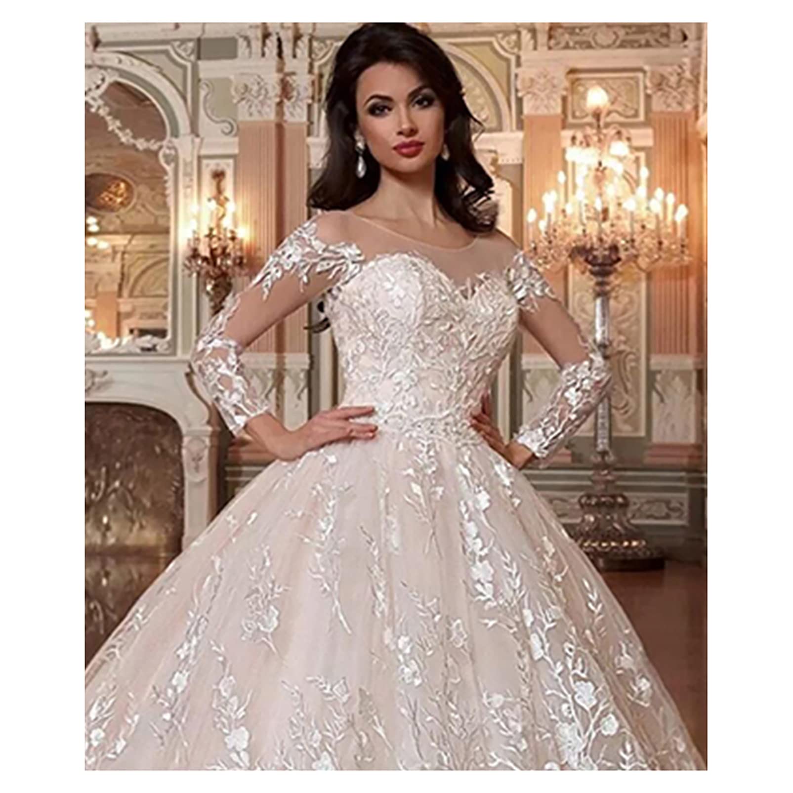 Elegant Lace Embroidered Long Sleeve Wedding Dress for Women - Vintage Maxi Bridal Gown with Bodycon Fit | Perfect for Beach Weddings, Evening Ceremonies & Bridesmaid Dresses