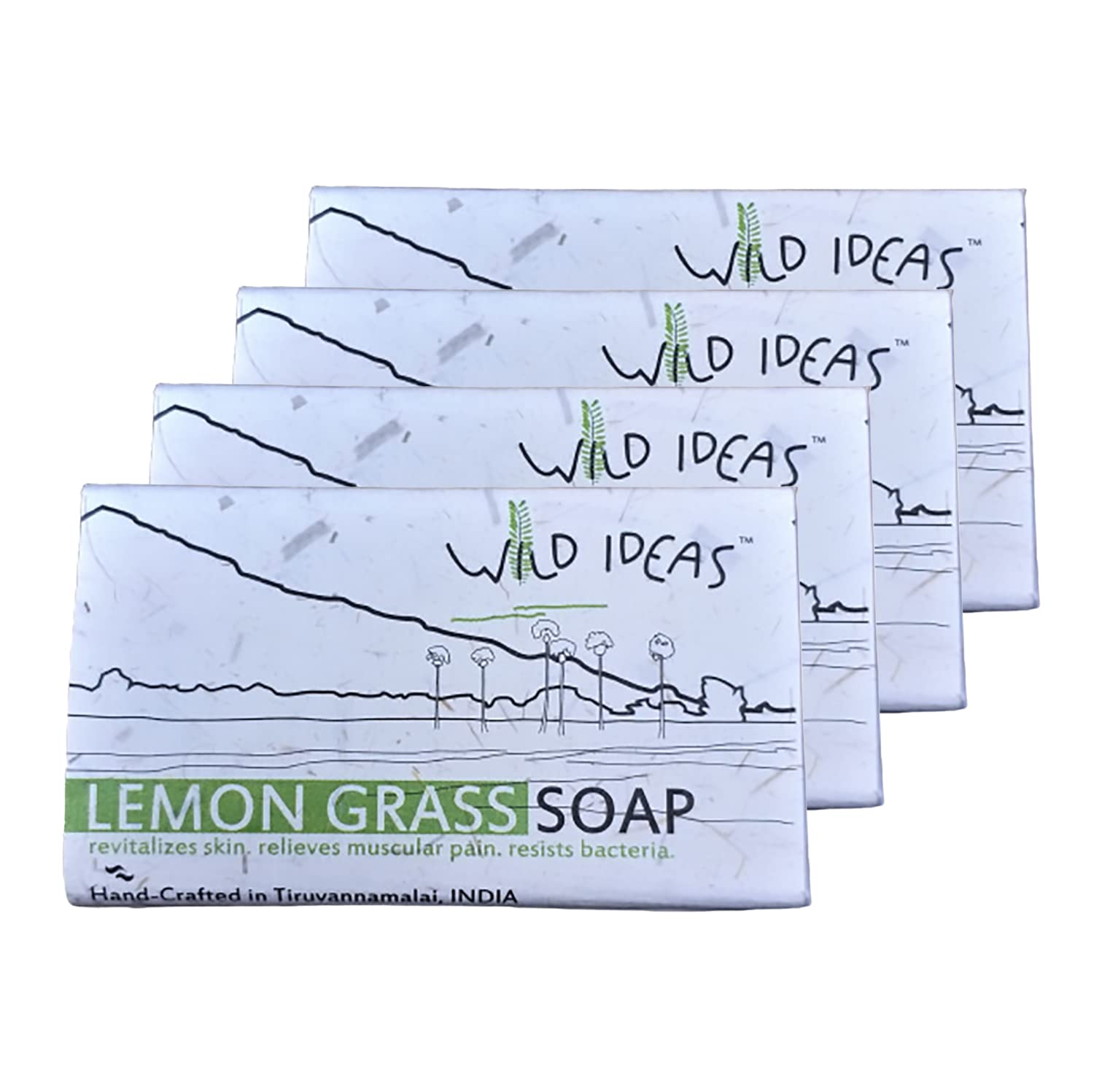 Wild Ideas Natural Handcrafted Lemongrass Body Soap - 4 Pack (100g Each) - Organic, Vegan & Cruelty-Free Bath Bar for Sensitive Skin - Perfect for Daily Shower, Spa Day & Gift Sets