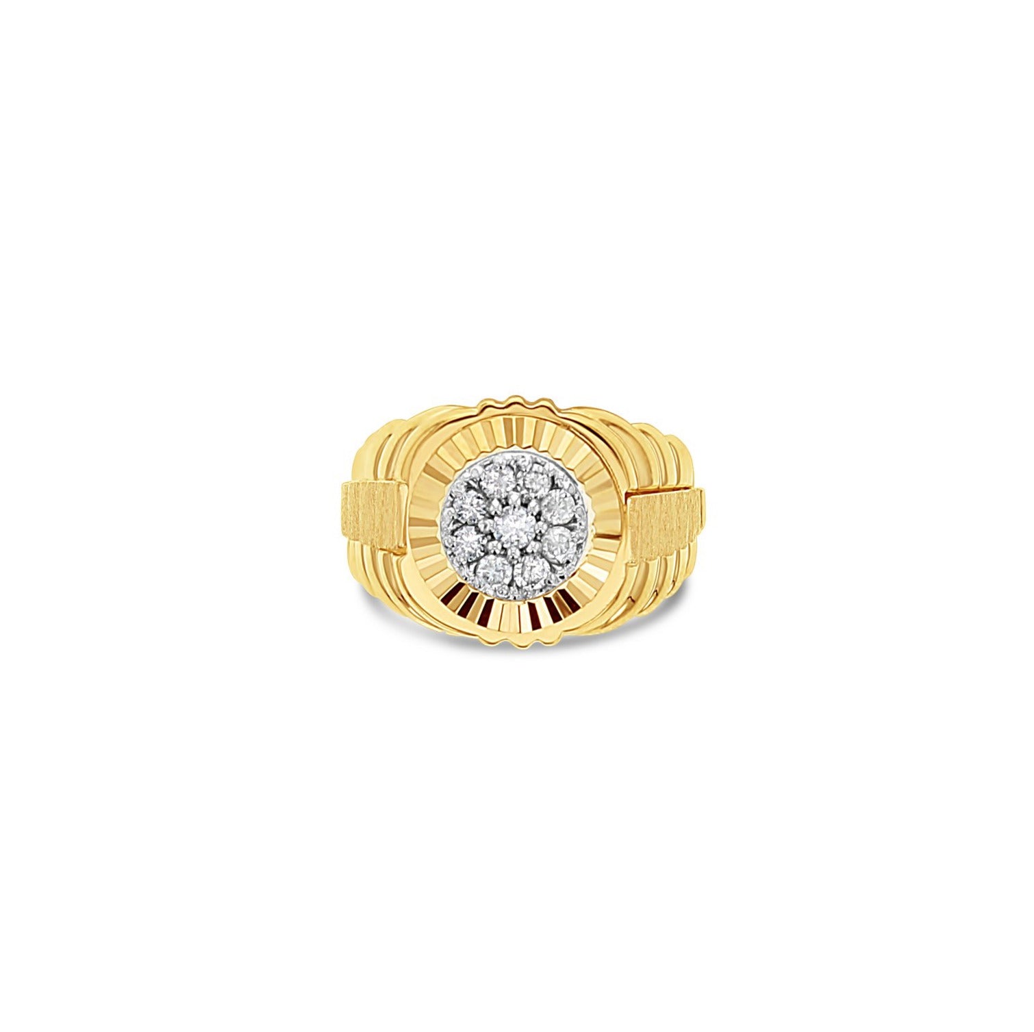 Luxury Fluted Bezel Rolex Style Diamond Cluster Ring for Men - 18K Gold Plated Presidential Wedding Band, Anniversary Gift for Him - Perfect for Formal Events, Date Nights & Special Occasions