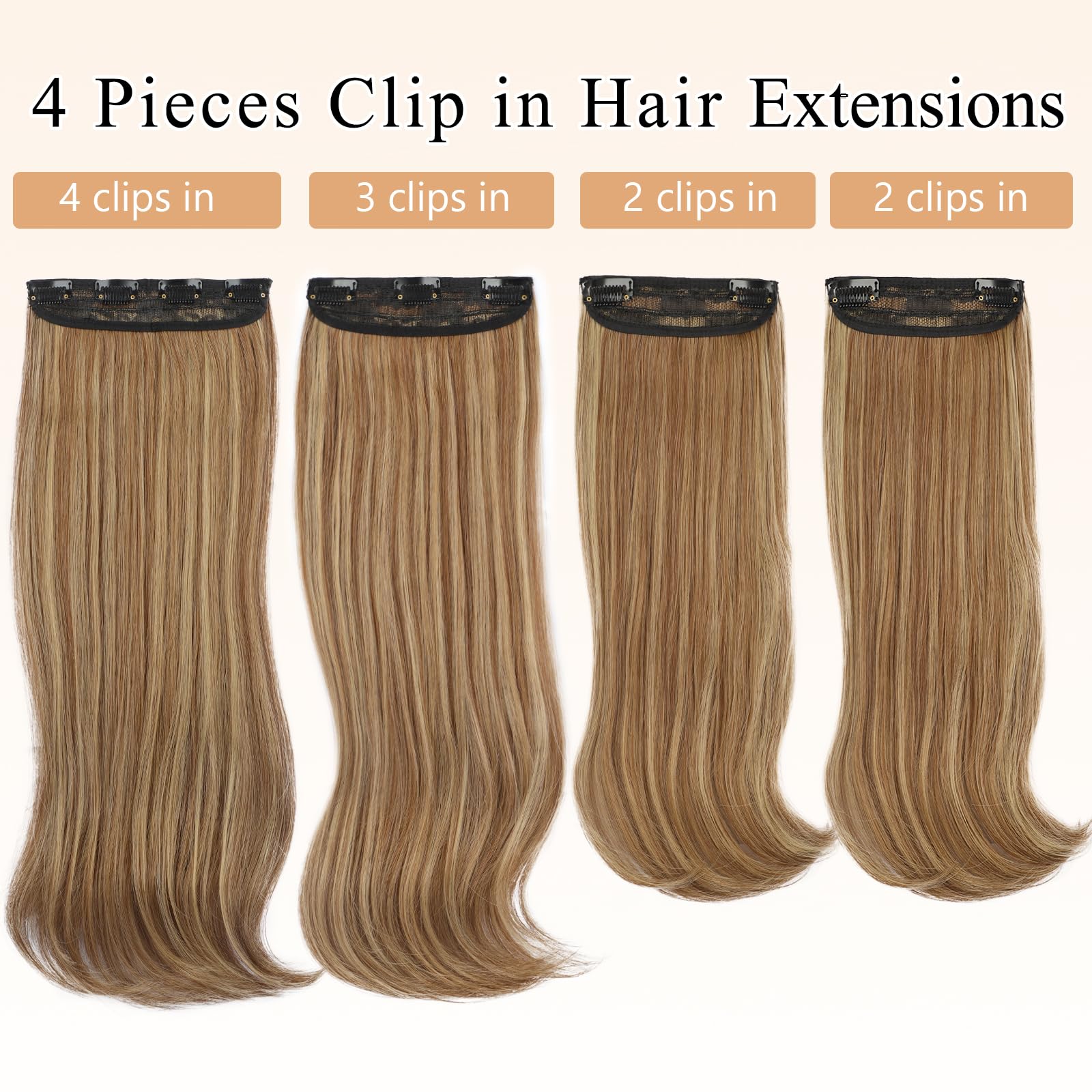 4PCS Clip-In Hair Extensions for Women – 20 Inch Thick Long Straight Layered Invisible Lace Weft – Perfect for Volume, Length & Styling – Great for Parties, Weddings & Daily Wear