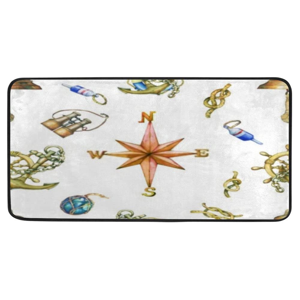 Vintage Compass Non-Slip Kitchen Rug & Bathroom Mat - Soft Plush Memory Foam, Machine Washable, 39x20 Inch - Perfect for Entryway, Laundry Room & High-Traffic Areas
