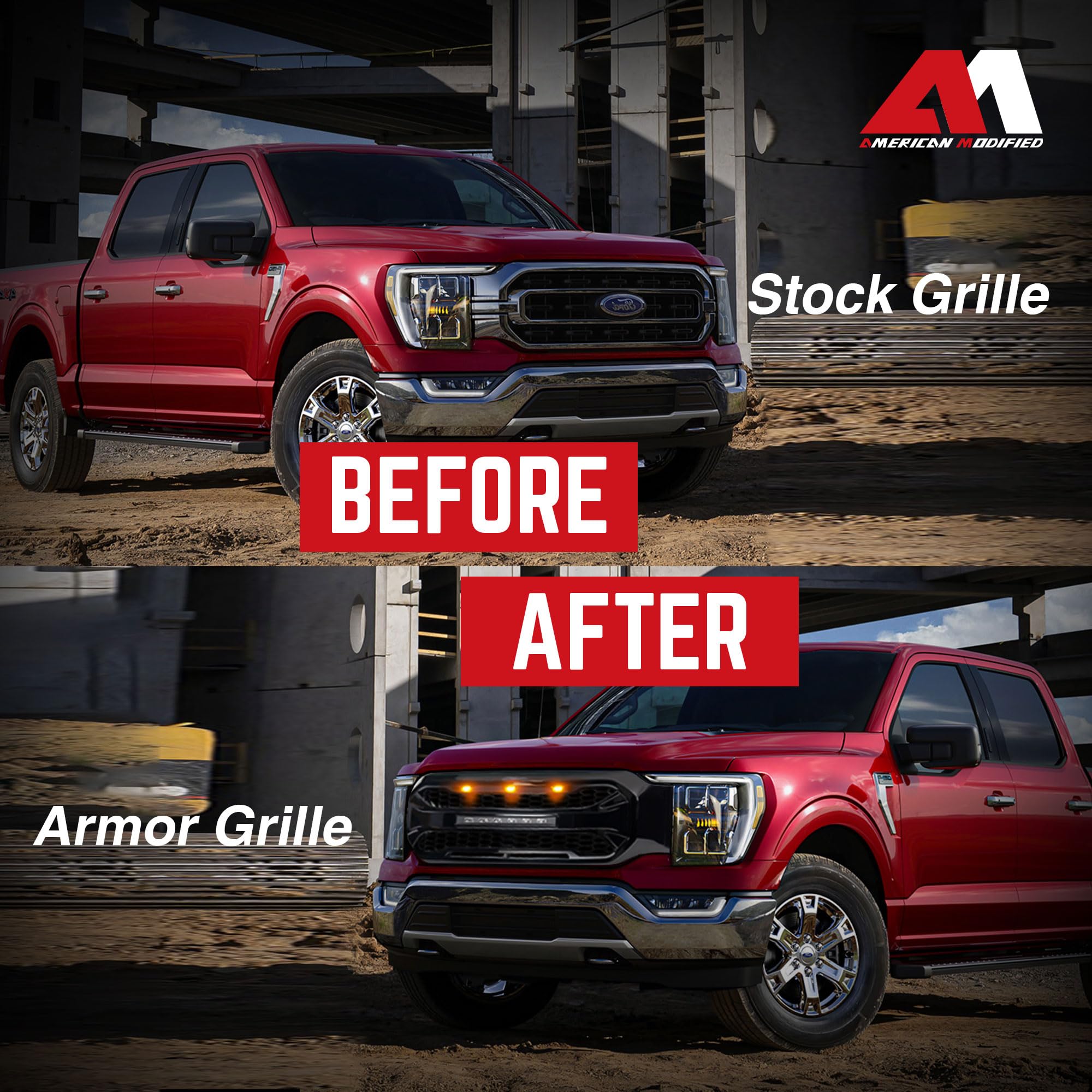 2021-2023 Ford F150 Aggressive Style Front Armor Grille with Off-Road LED Lights - Glossy Black | Heavy-Duty Protection & Enhanced Style for Off-Roading & Truck Customization