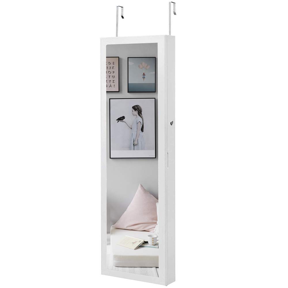 LED Jewelry Cabinet with Mirror - Lockable Wall Mounted Jewelry Armoire Organizer for Necklace, Ring & Earring Storage | Perfect for Bedroom, Closet & Dressing Room Organization