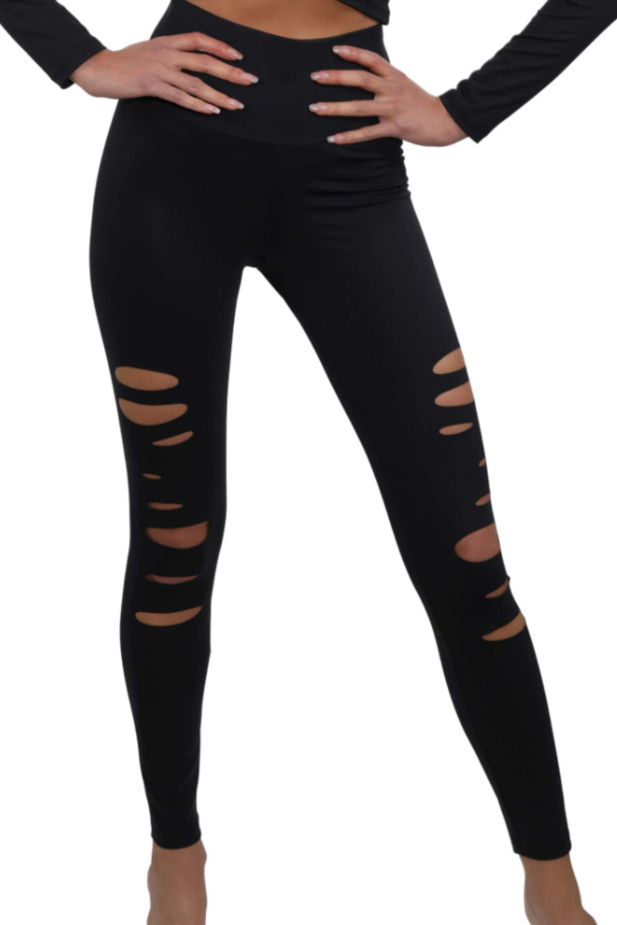 Gianine Black High Waist Bikini Activewear Leggings with Laser Cutouts - Women's Ripped Yoga Pants for Workout, Gym & Beachwear | Brazilian Athleisure Tights for Fitness & Summer Fashion