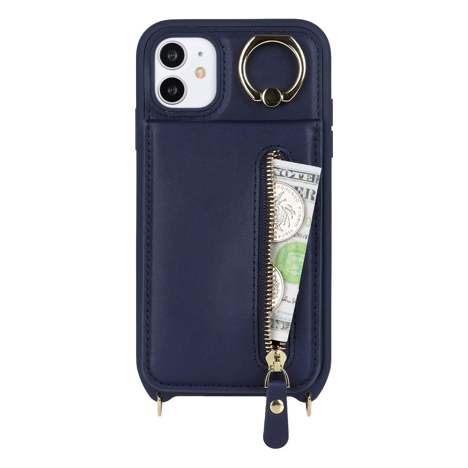 Premium Shockproof iPhone 11 Case with Card Holder & Wrist Strap - Wallet Phone Case with Kickstand, Zipper Closure & Credit Card Slots (Blue) | Perfect for Women's Everyday Use, Travel & Hands-Free Convenience