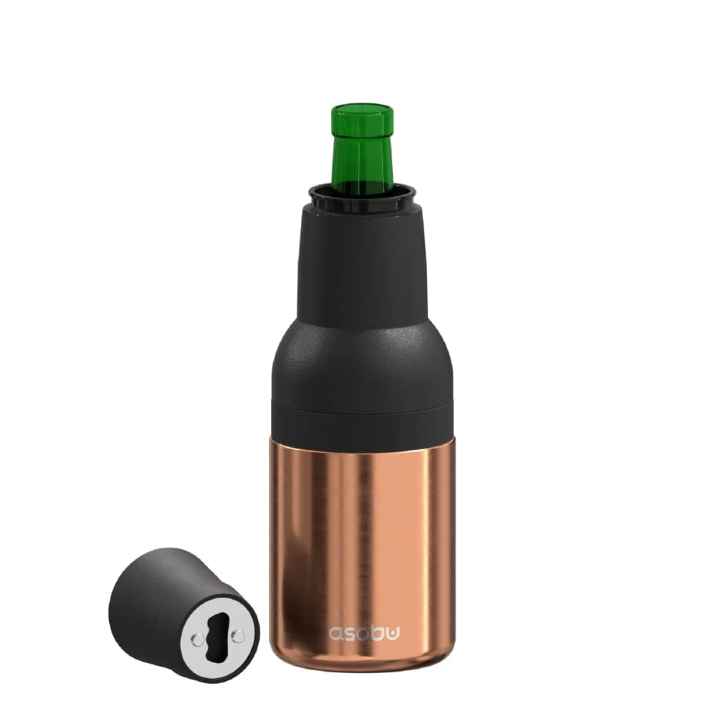 Asobu Frosty Beer Holder 2 Go - Vacuum Insulated Double Walled Stainless Steel Beer Can & Bottle Cooler with Built-in Opener | Eco-Friendly, BPA-Free (Copper) | Perfect for Camping, BBQs, Beach Parties & Outdoor Adventures
