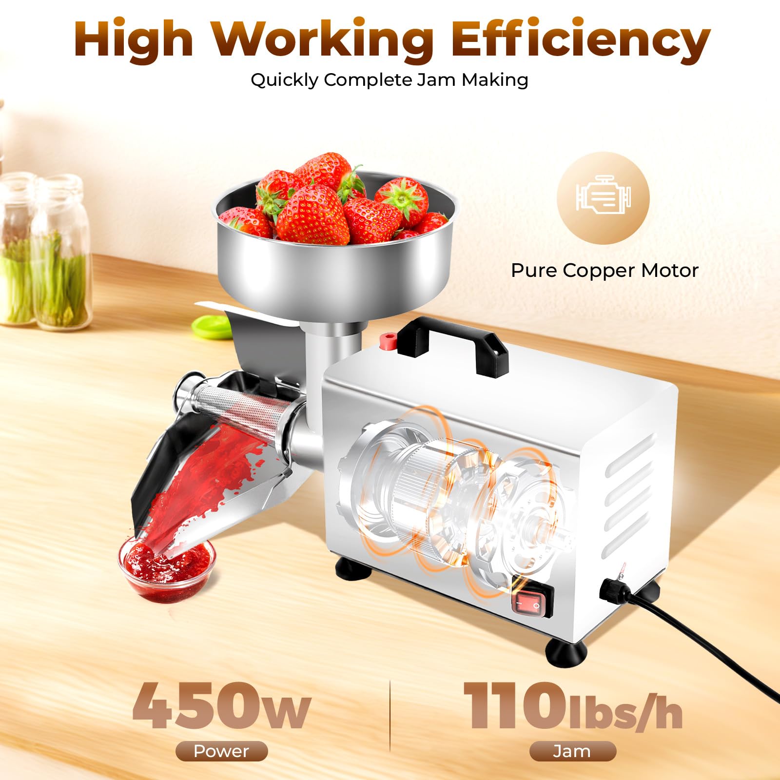Commercial Electric Tomato Strainer Machine 110V - Stainless Steel Food Mill for Sauces, Purees & Juices - Perfect for Restaurants, Catering & Home Canning