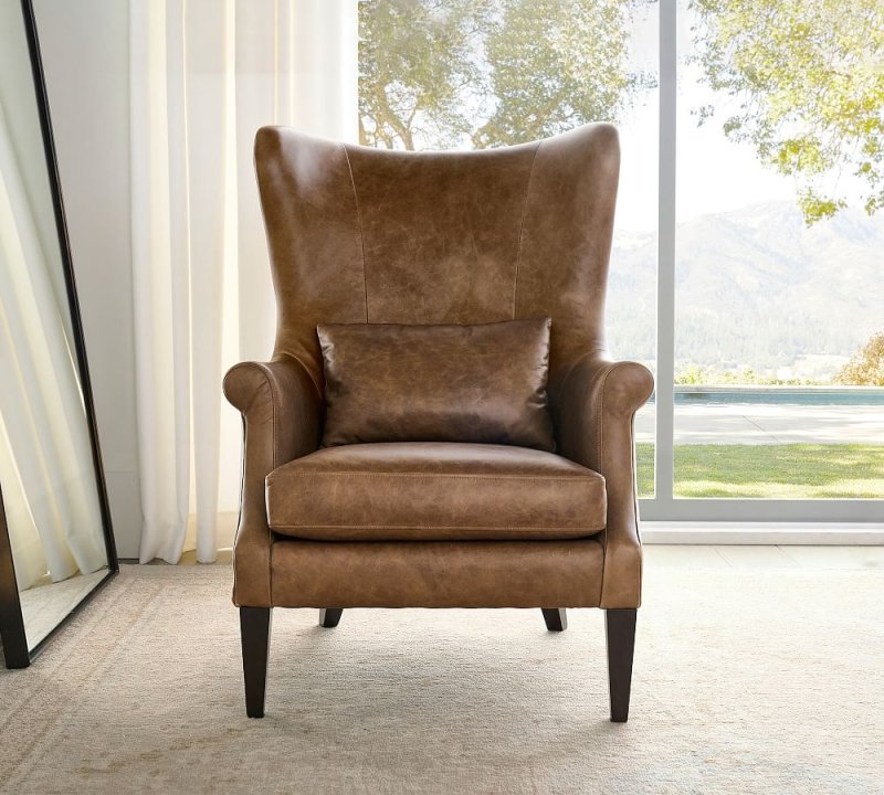Luxury Handmade Champlain Wingback Leather Sofa Chair - Genuine Leather, Classic Design for Living Room, Office & Library