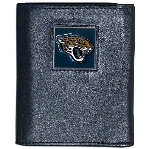 NFL Jacksonville Jaguars Genuine Leather Tri-Fold Wallet for Men - Slim RFID Blocking Bifold Credit Card Holder - Perfect for Football Games, Travel & Everyday Use