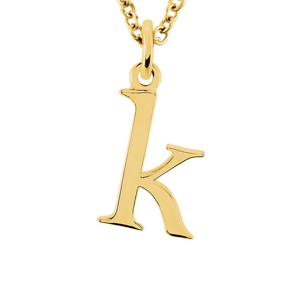 14k Yellow Gold Black Bow The Abbey Lower Case 'k' Necklace - 16 Inch Elegant Jewelry for Everyday Wear & Special Occasions
