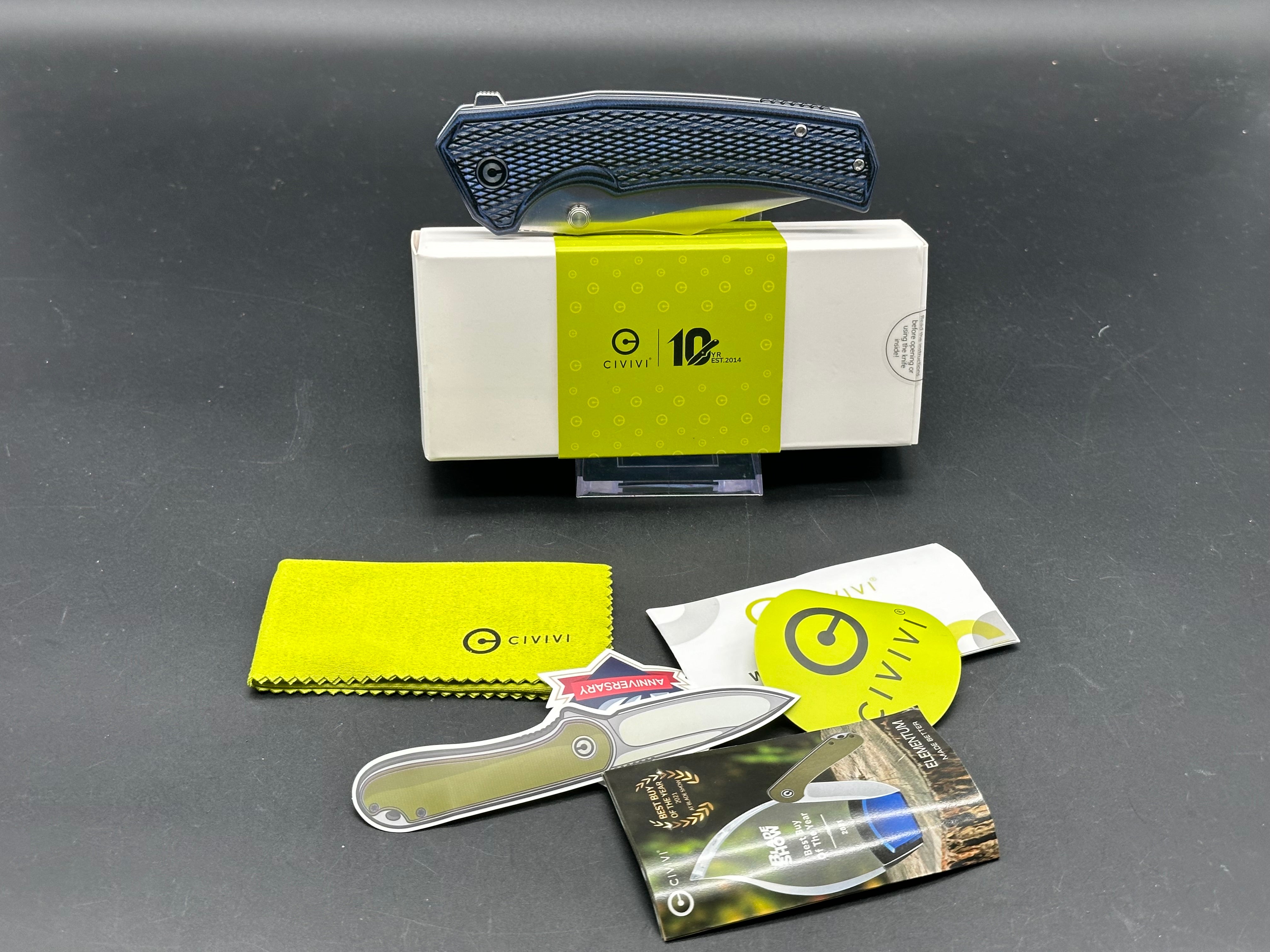 CIVIVI Vexillum Folding Knife - Blue/Black Layered G10 Handle, Nitro-V Clip Point Plain Edge - EDC, Outdoor, Camping, Survival Tool