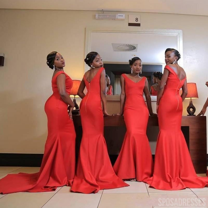 Elegant Mermaid V-Neck Sleeveless Red Bridesmaid Dress - WG876 | Perfect for Weddings, Proms & Formal Events