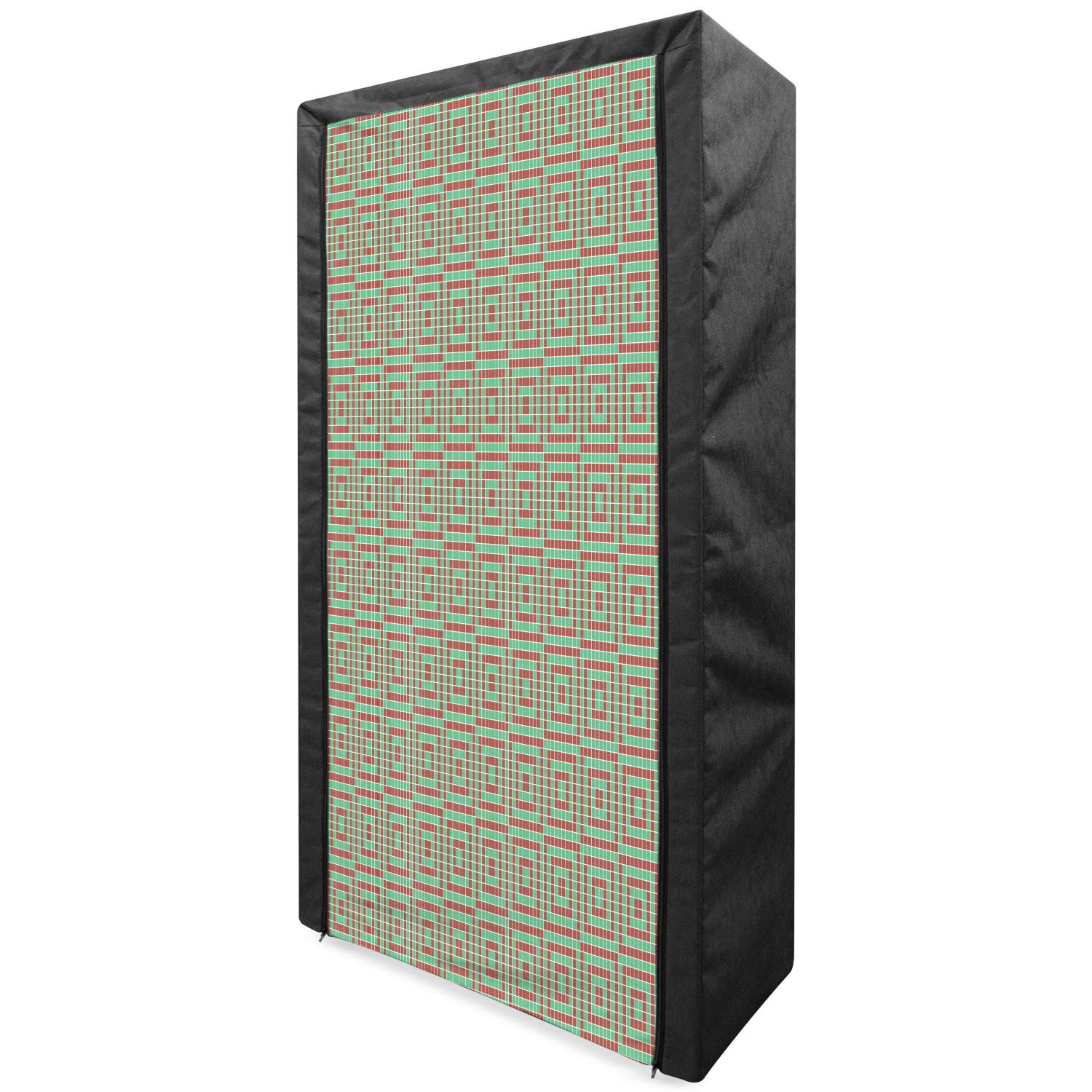 Ambesonne Geometric Portable Fabric Wardrobe - Digital Pixel Square Pattern Diagonal Mosaic Modern Design - 33.5 Inch Clothing Organizer with Shelves - Sea Green & Dark Coral - Perfect for Bedroom, Closet, Dorm Room or Apartment Storage Solution