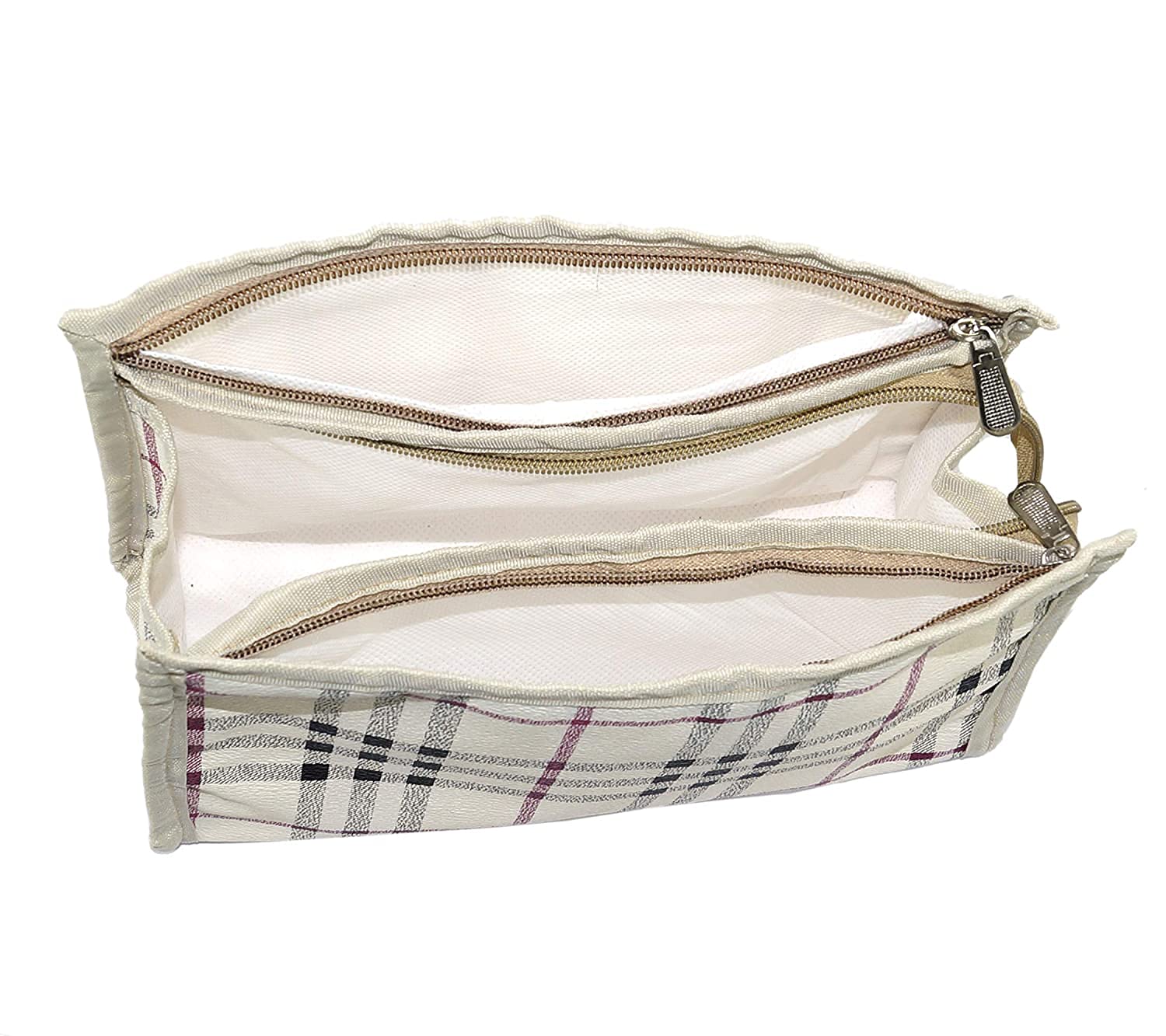 PRISMAXIC 3-Piece Travel Pouch Set - Waterproof Toiletry Bag, Cosmetic Organizer & Stationery Case for Makeup, Shaving, Pens & Pencils (White Checkered Pattern) - Perfect for Travel, Gym, Camping & Daily Organization