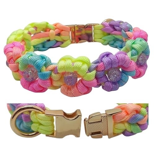 Handwoven Paracord Flower Dog Collar with Quick-Release Buckle - Durable & Comfortable Pet Collar for Small, Medium, Large, XL Dogs (S-Neck 9-10
