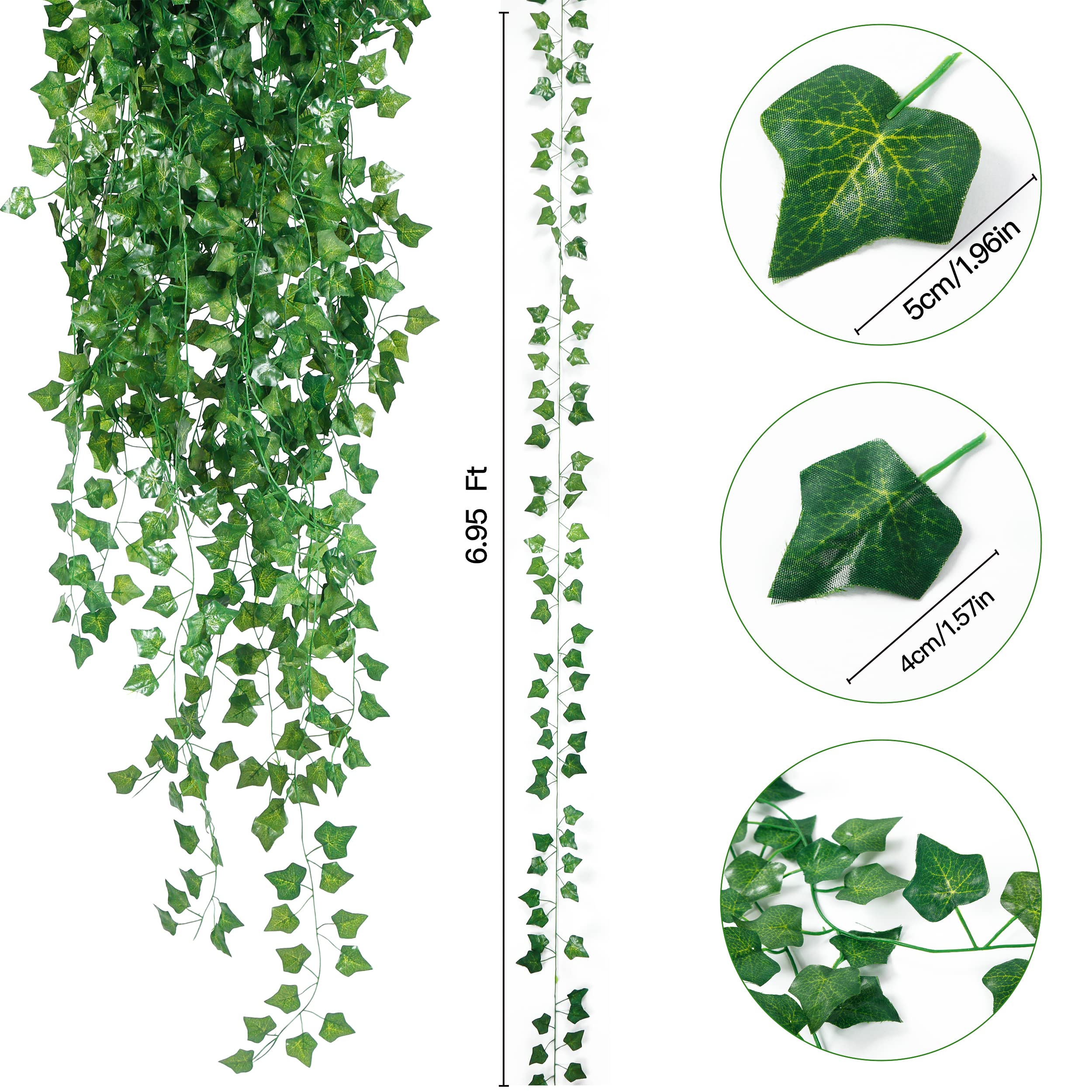 12 Pack 84Ft Artificial Ivy Leaf Plants with LED String Lights - Fake Ivy Garland Greenery for Wedding, Wall Decor, Party, Home, Room, Kitchen & Garden - Waterproof Hanging Vines for Indoor/Outdoor Use
