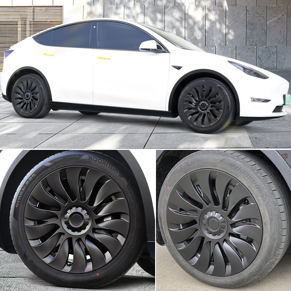 4PCS Tesla Model Y Wheel Caps - Überturbine Style 19-Inch Gemini Wheel Covers in Matte Black | Perfect for Model Y 2020-2023 | Enhance Style & Protect Wheels from Scratches