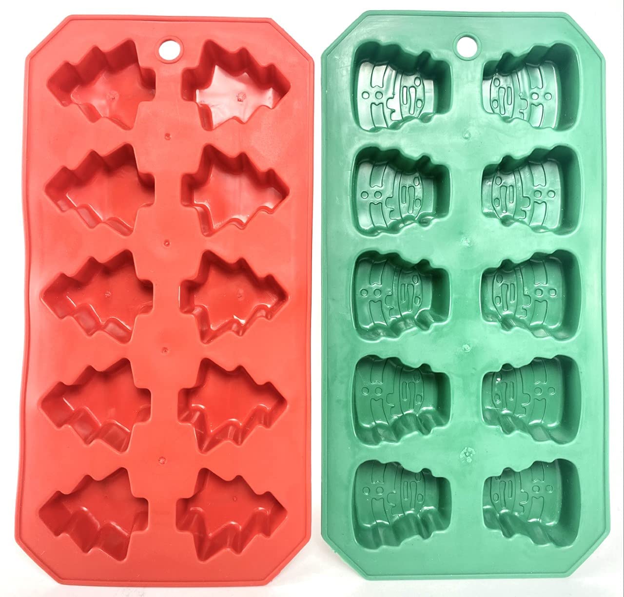 Festive Holiday Ice Cube Trays & Christmas Candy Molds 2-Pack - Santa & Snowman Shaped Silicone Molds for DIY Treats, Cocktails & Party Decorations (Christmas Tree & Snowman Designs) - Perfect for Holiday Baking, Gift Making & Seasonal Celebrations