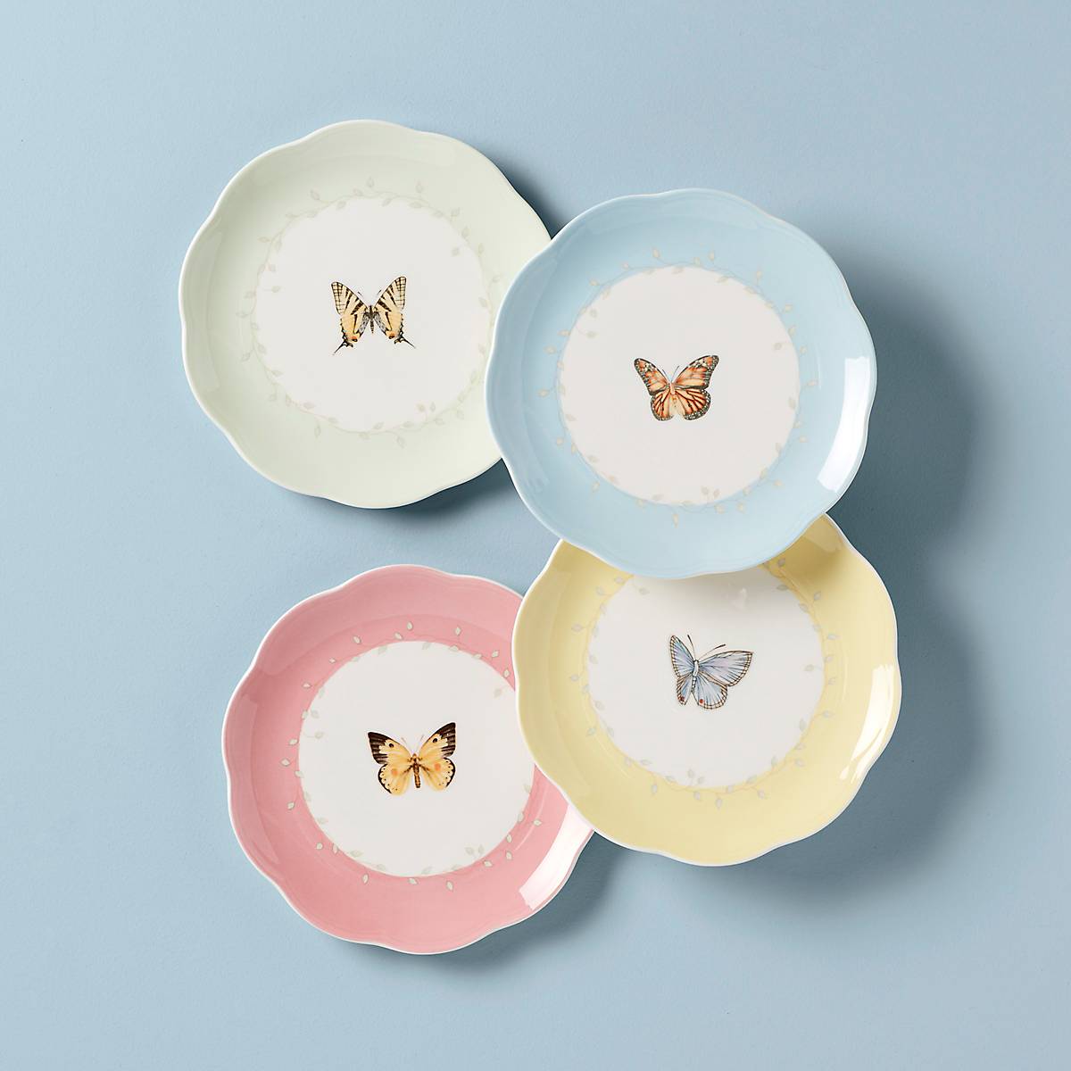 Butterfly Meadow 4-Piece Dessert Plate Set - Elegant Floral Design for Afternoon Tea, Birthday Parties & Home Decor